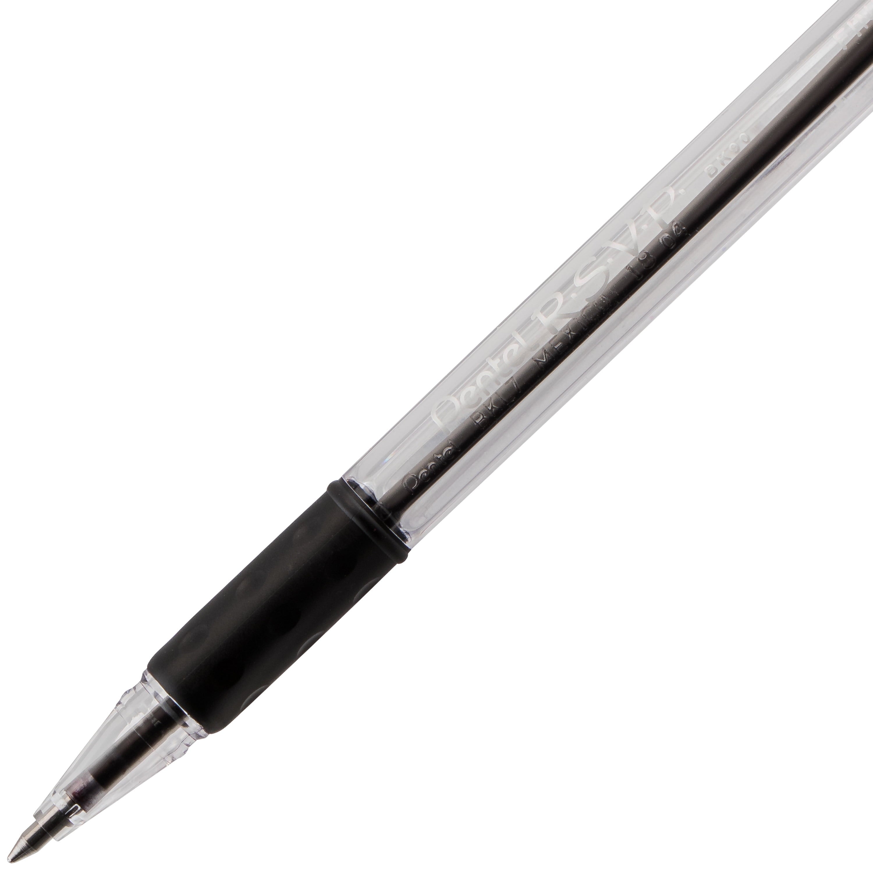 Pentel RSVP Ballpoint Pen, (0.7mm) Fine Line, Black Ink, 5 Pens Per Pack