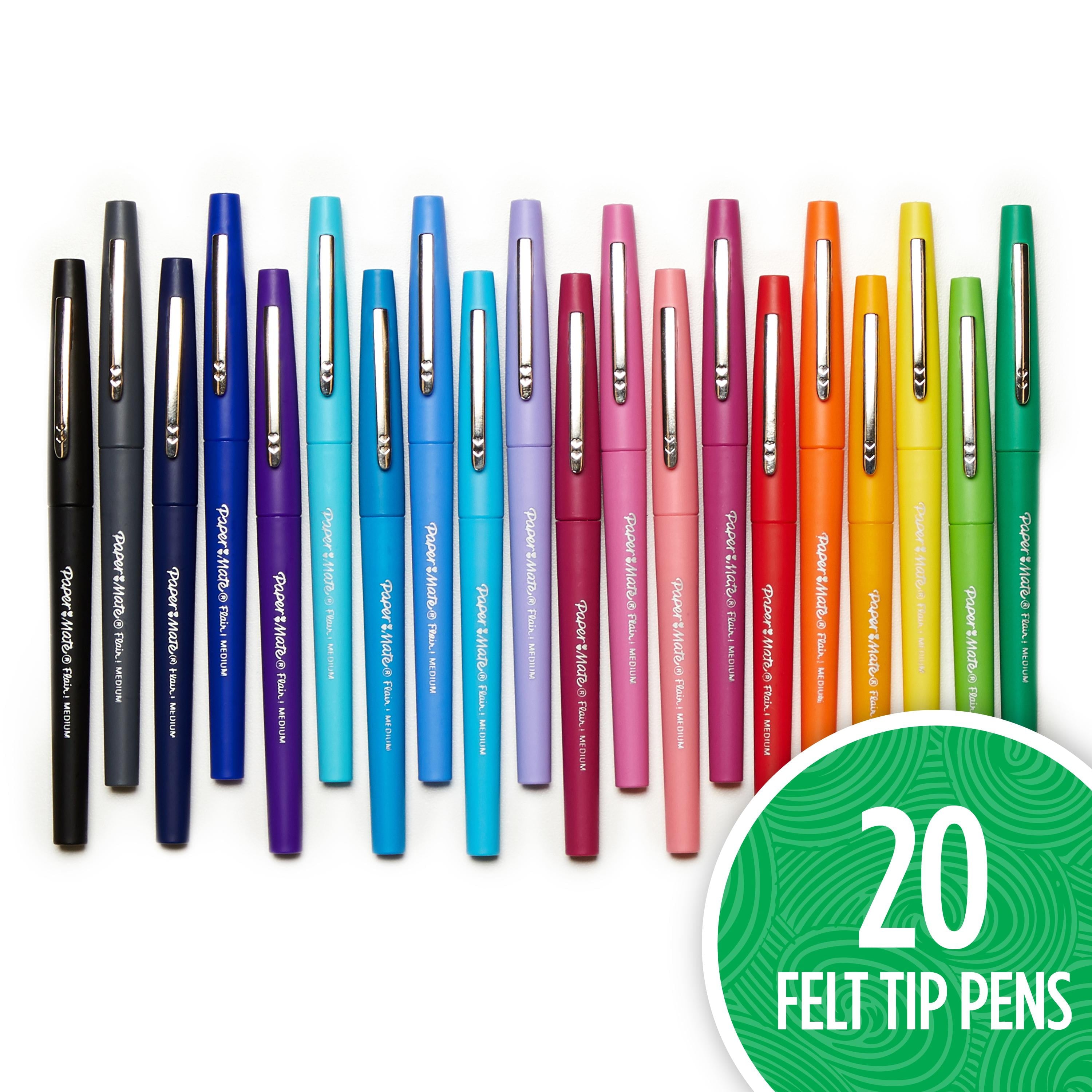 Paper Mate Flair Felt Tip Pens, Medium Point (0.7 mm), Assorted Colors, 20 Count