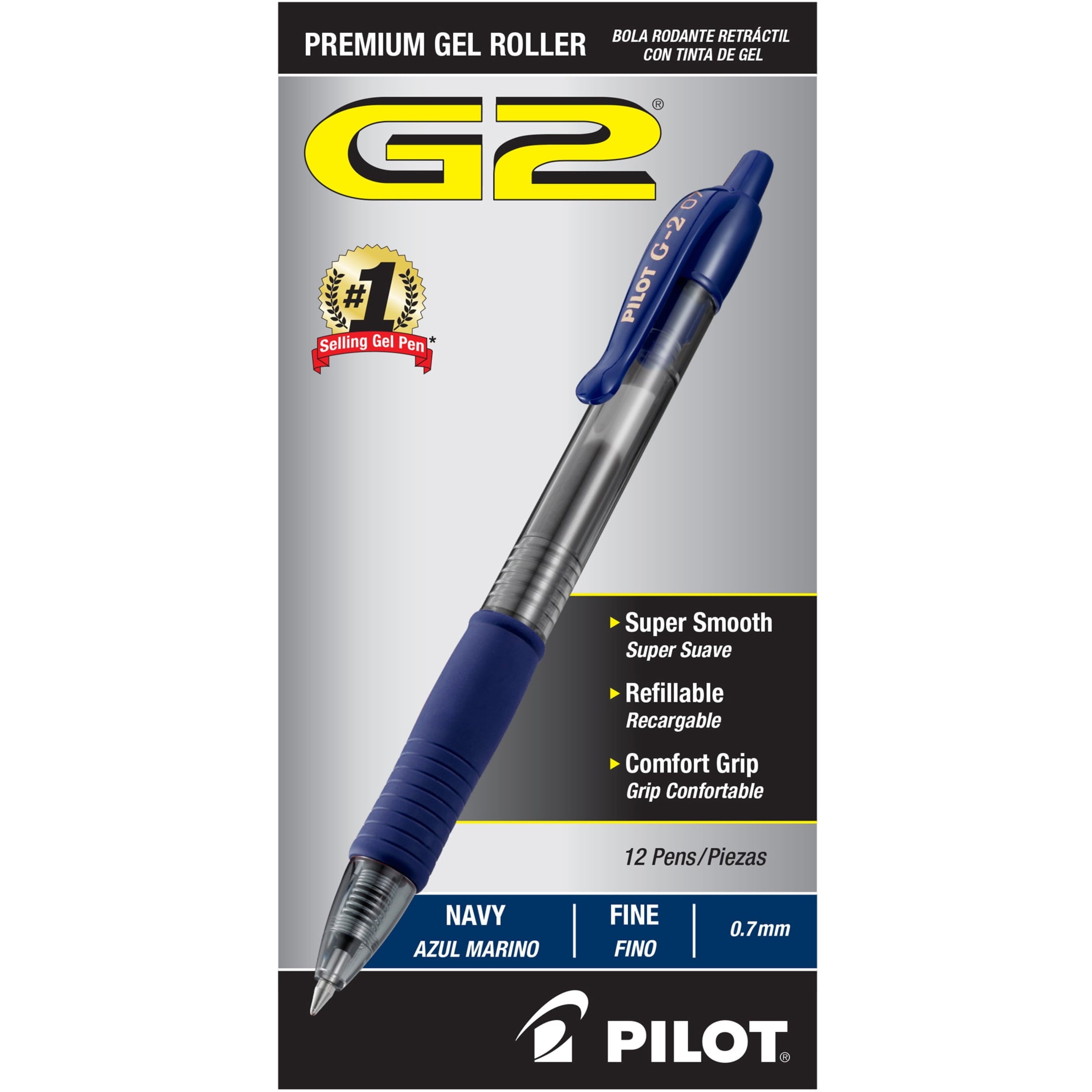 G2 Premium Gel Pen, Retractable, Fine 0.7 Mm, Blue Ink, Smoke Barrel, Dozen