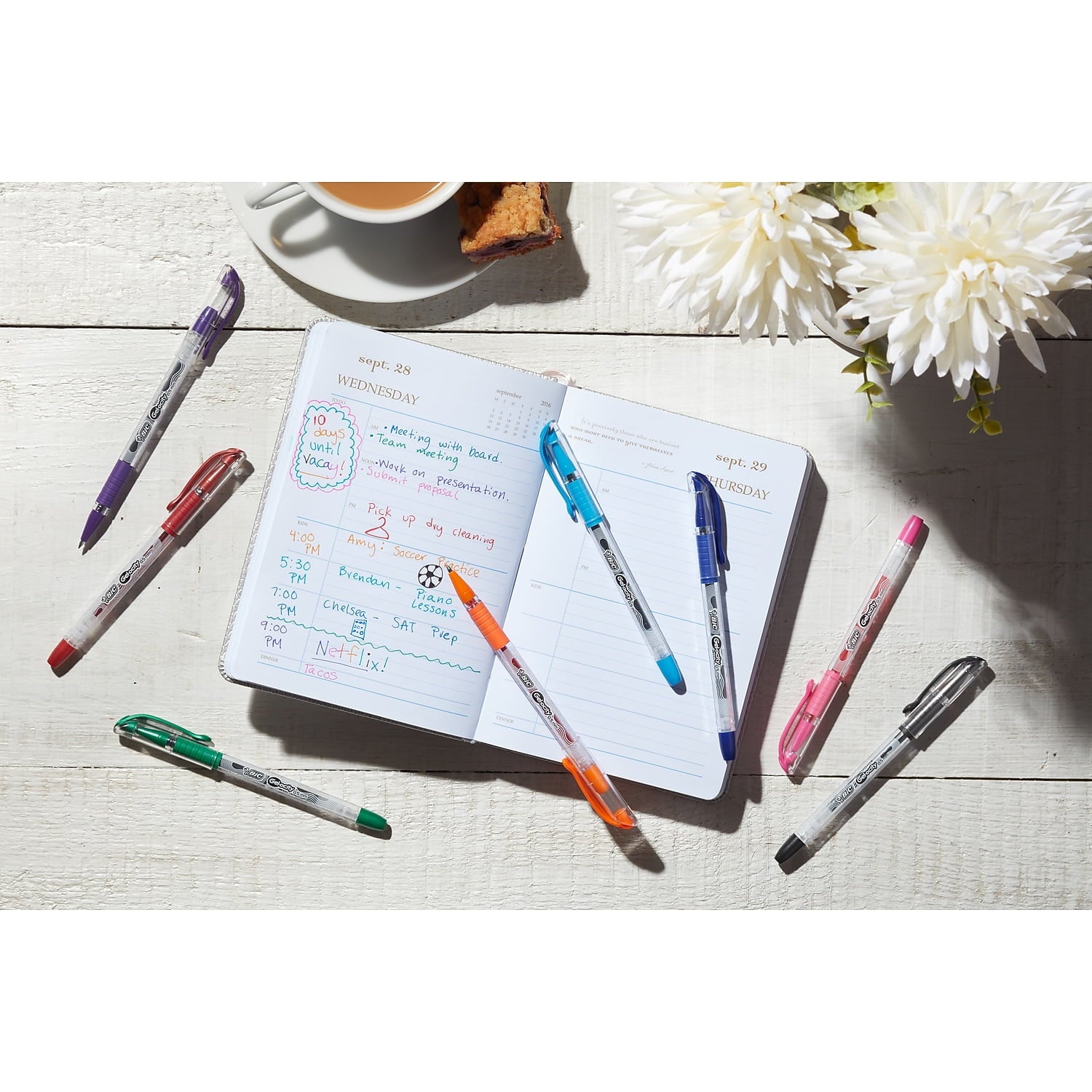 BIC Gel-ocity Stic Gel Pens, Medium Point, 0.7 mm, Clear Barrel, Assorted Ink, Pack of 14 Pens
