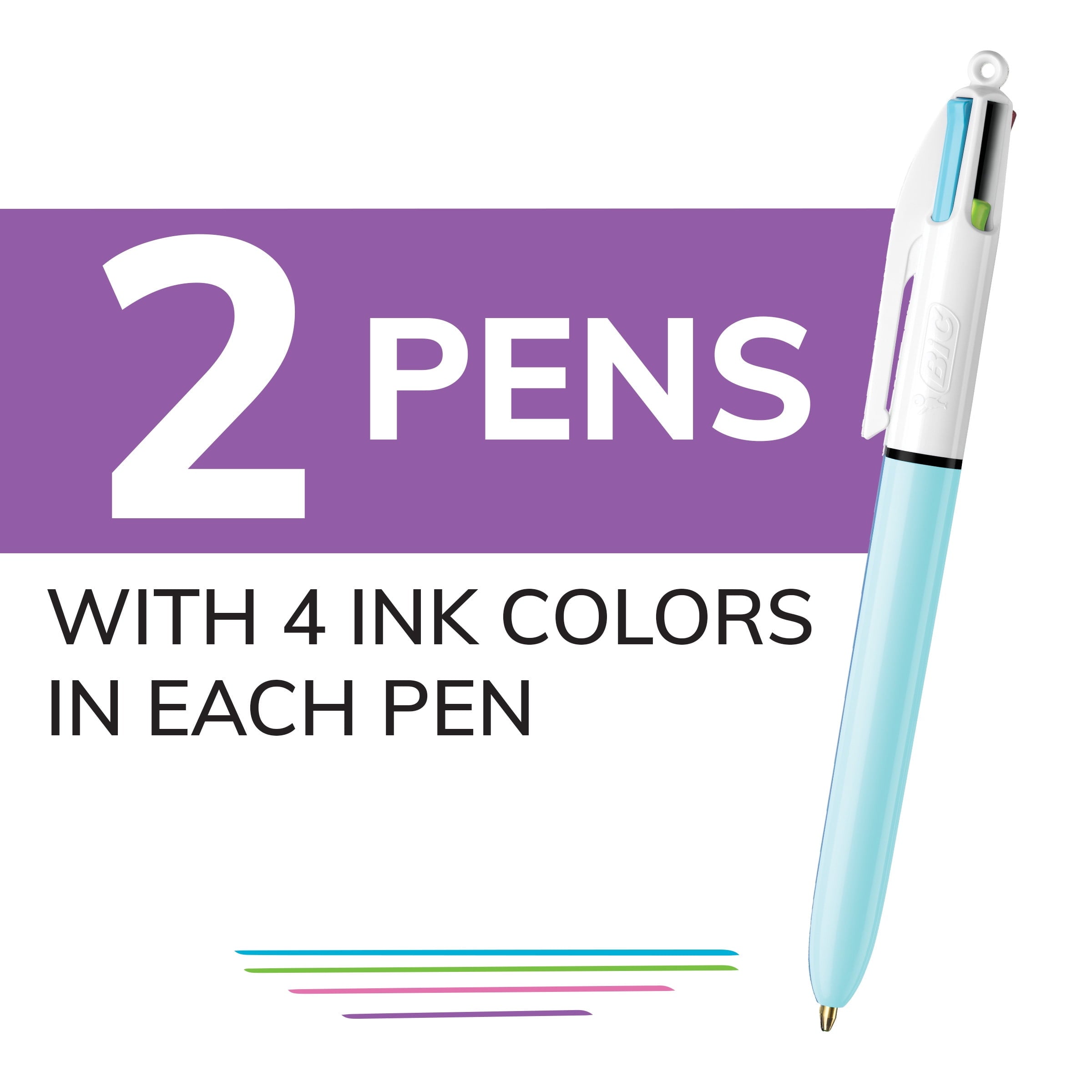 BIC 4 Color Ballpoint Pen, Medium Point, 1.0 mm, Assorted Pastel Ink, 2 Count