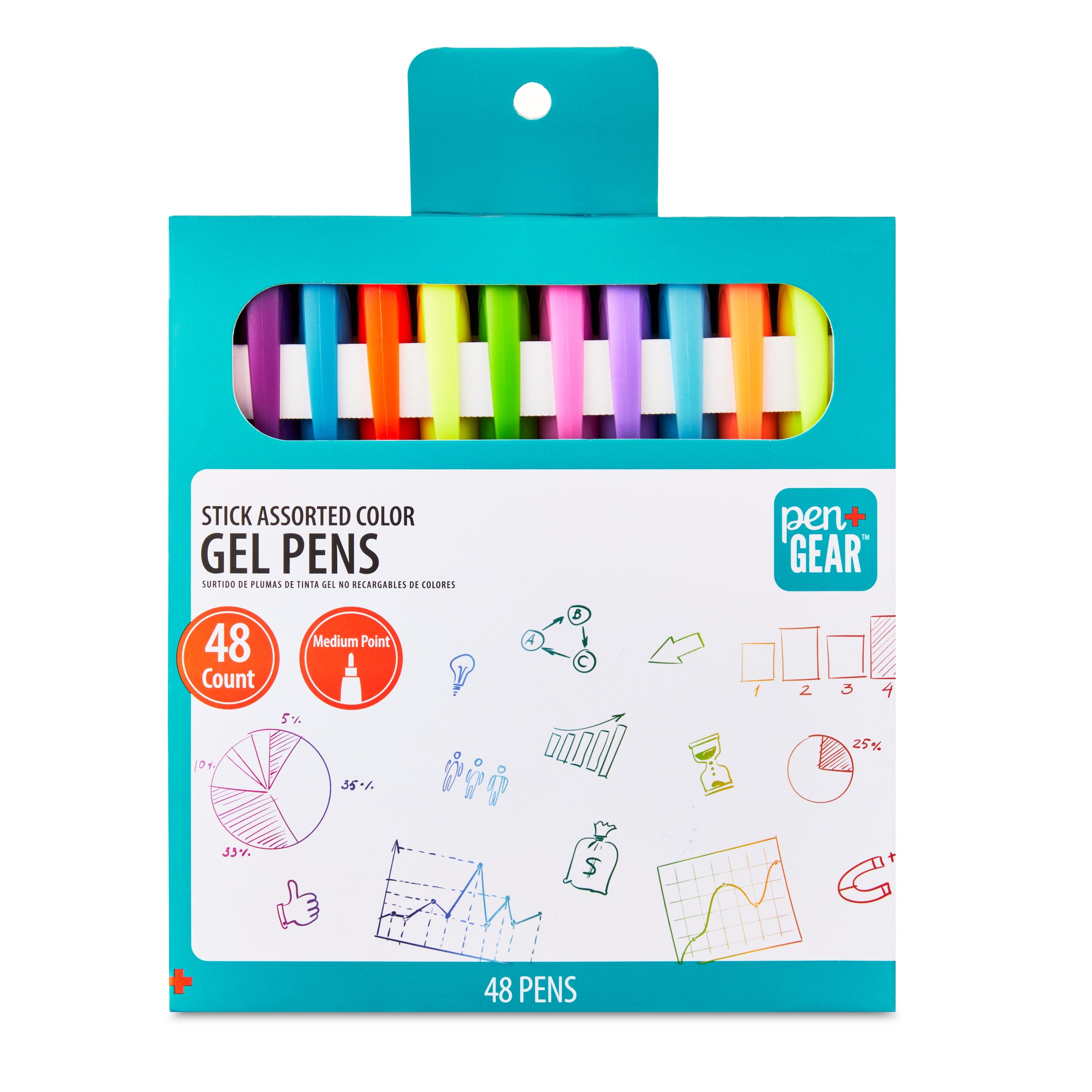 Pen+Gear Gel Stick Pens, Medium Point, 0.7 mm, Assorted Colors, 48 Count