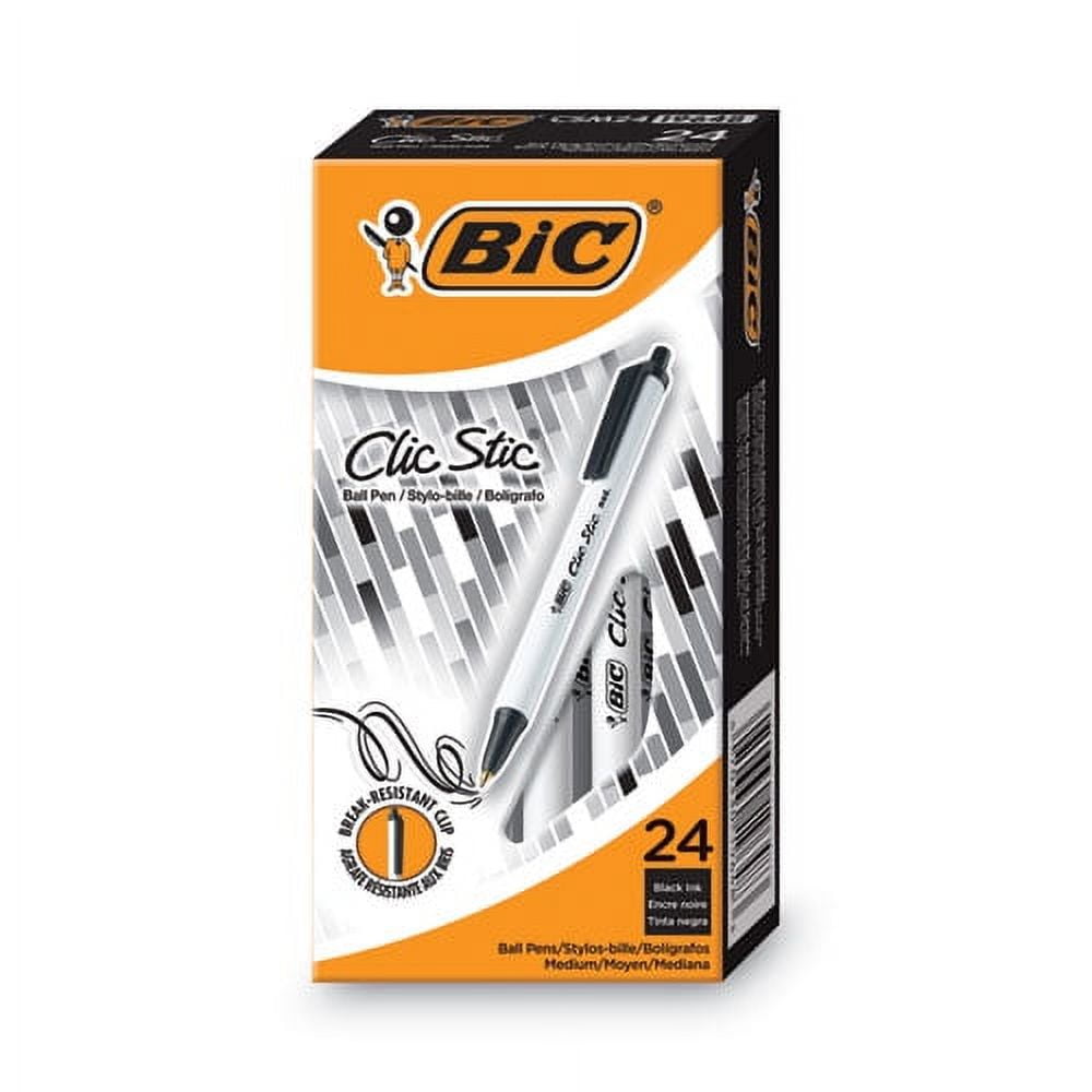 Clic Stic Ballpoint Pen Value Pack, Retractable, Medium 1 Mm, Black Ink, White Barrel, 24/pack | Bundle of 2 Packs