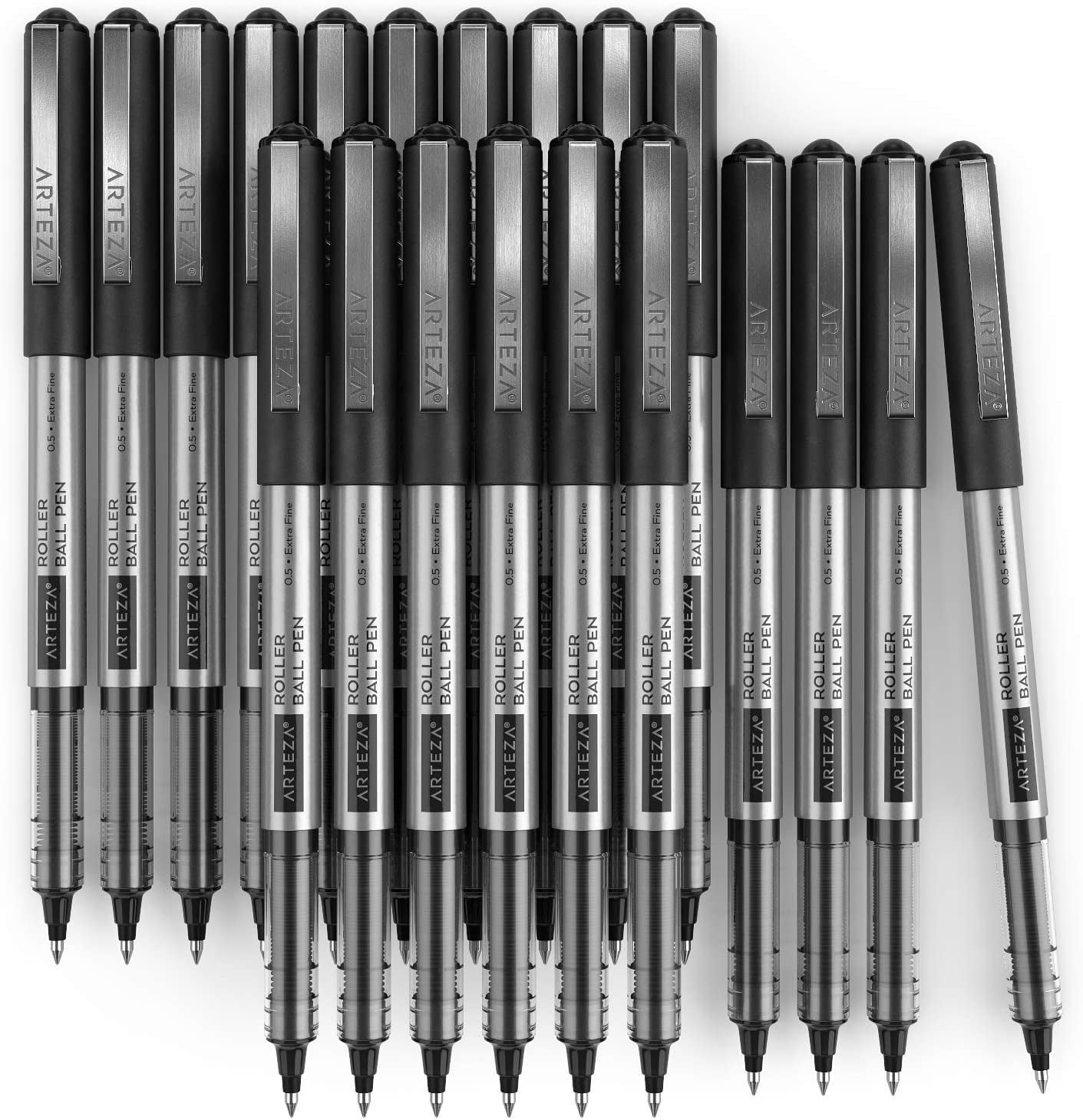 Arteza Roller Ball Pens, Black Ink, Extra Fine 0.5 mm - 20 Pack