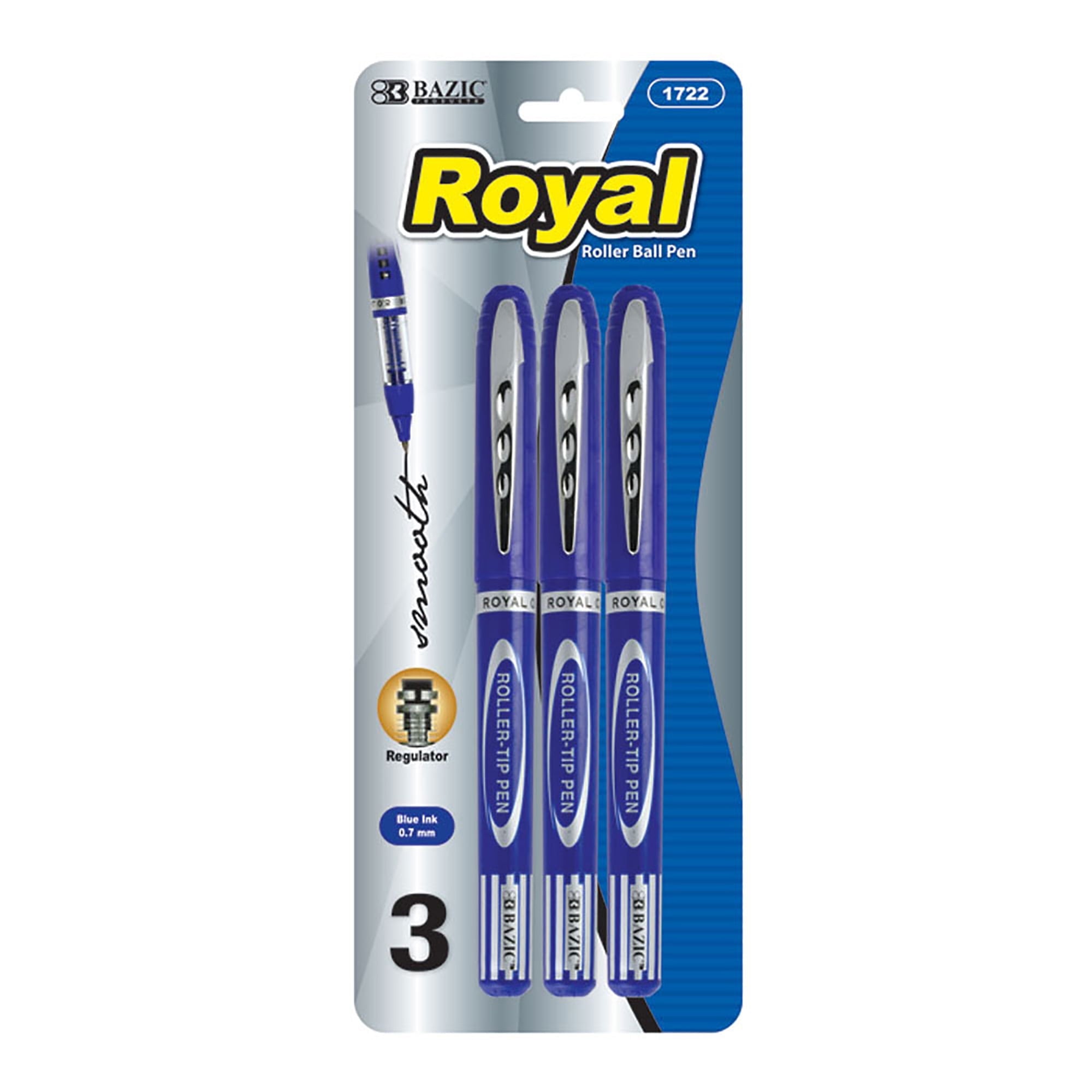 BAZIC Royal Assorted Color Rollerball Pen 0.7mm w/ Regulator, (3/Pack), 24-Pack