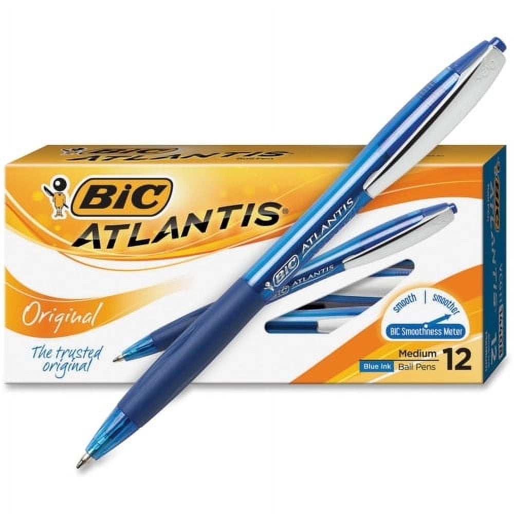BIC Atlantis Retractable Pens Medium Pen Point - 1 mm Pen Point Size - Blue - Clear Barrel - 12 / Dozen