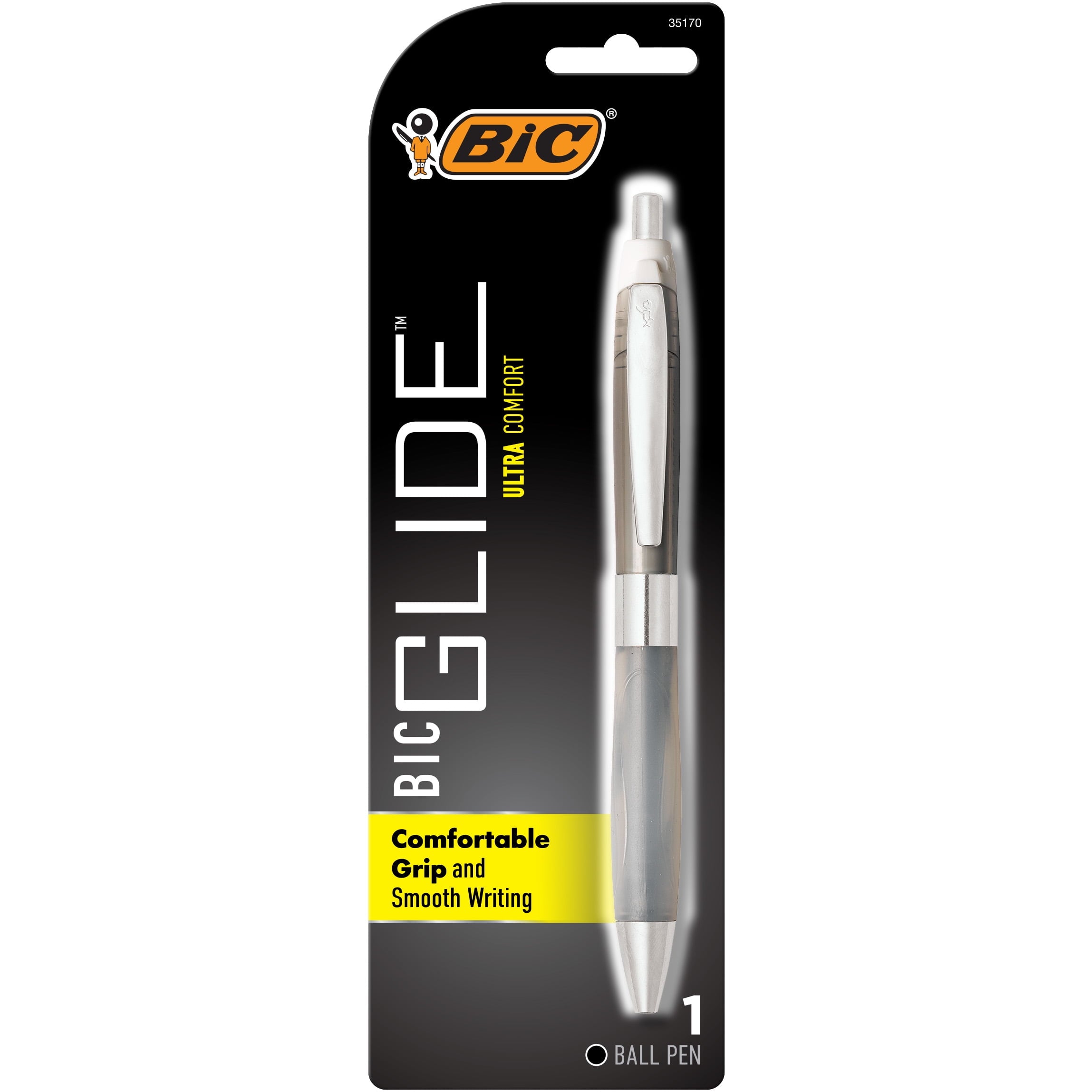 BIC Glide Comfort Retractable Ball Pen, Medium Point, 1.00 mm, Black Ink, 1 Count