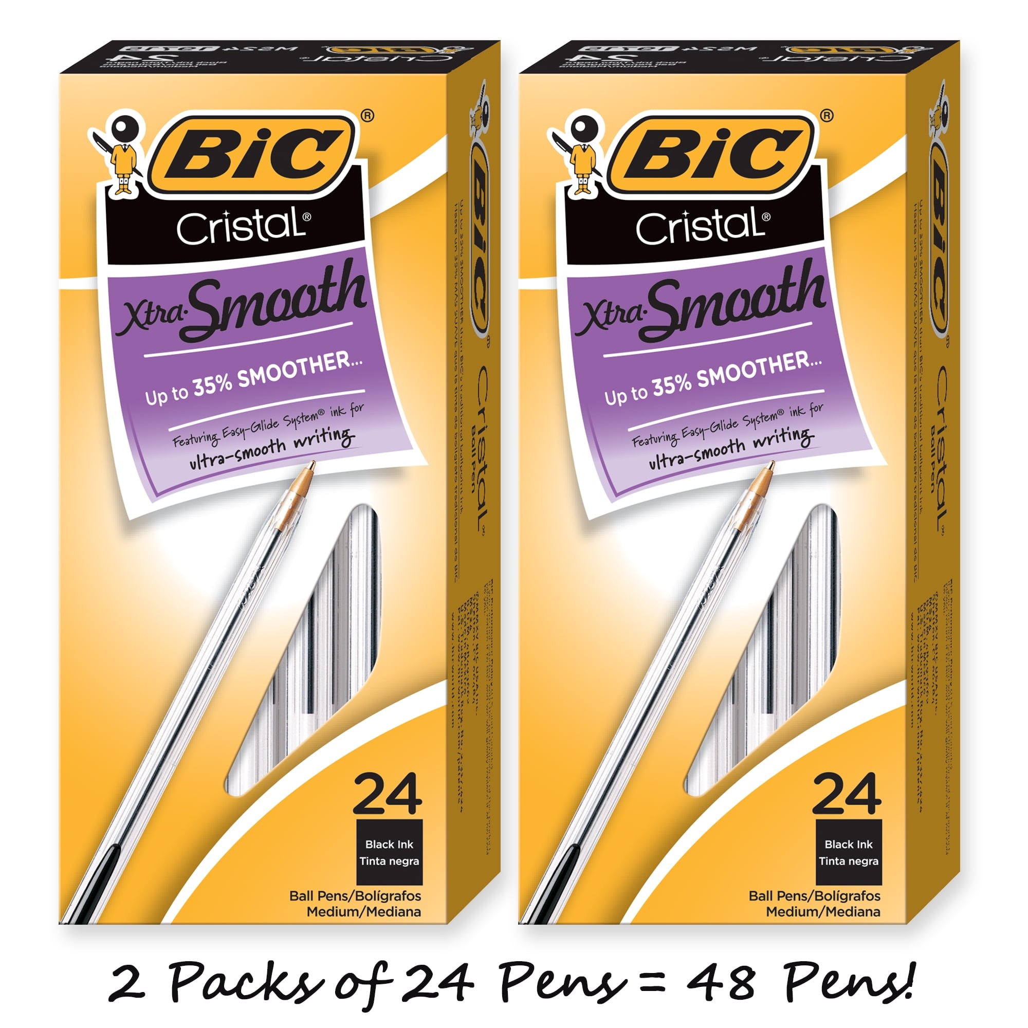 BIC Cristal Xtra Smooth Ball Point Pens, Medium Point (1.0 mm), Black, 48 Count