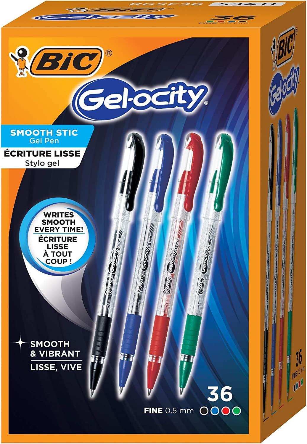 BIC Gelocity Smooth Gel Pens, Fine Point (0.5mm), Black, 36-Count Pack