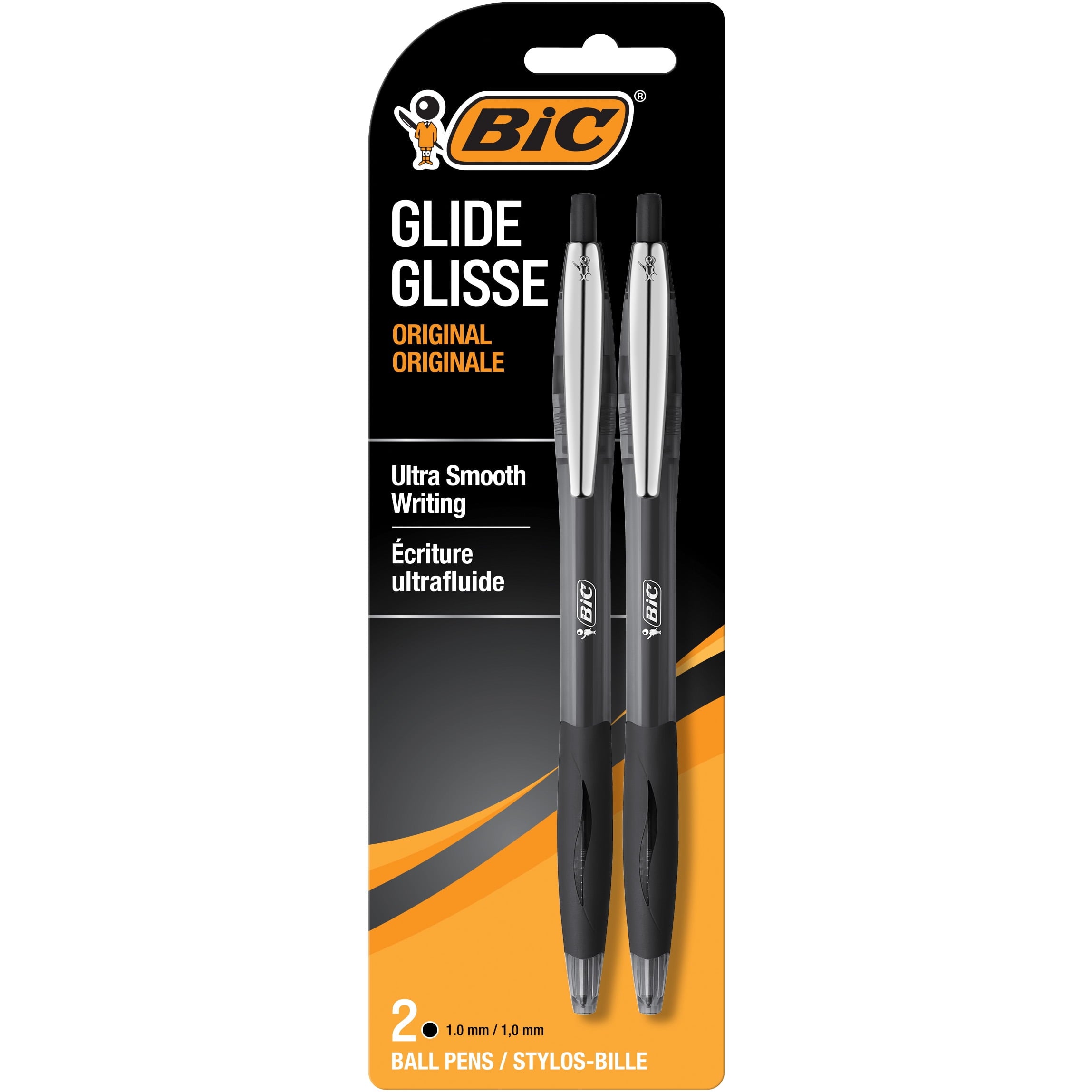 BIC Glide Original Retractable Ball Pens, Medium Point (1.0 mm), Black, 2-Count