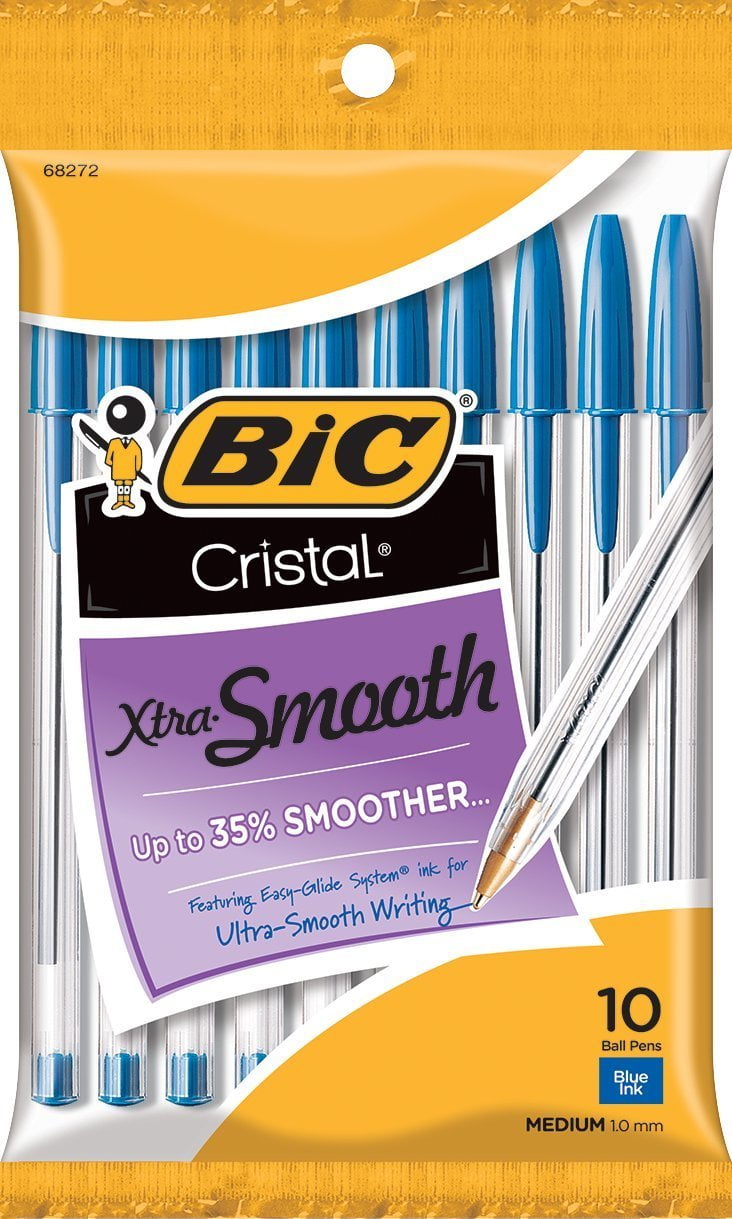 BIC MSP101-Blu Cristal Xtra Smooth Ball Pen, Medium Point 1.0 mm, Blue, 10-Count