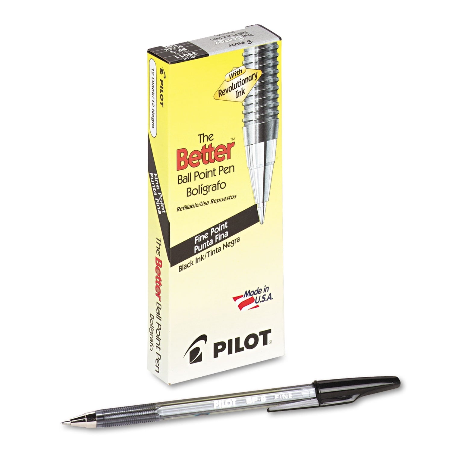 Pilot Better Ball Point Pen - Fine, Black, Box of 12