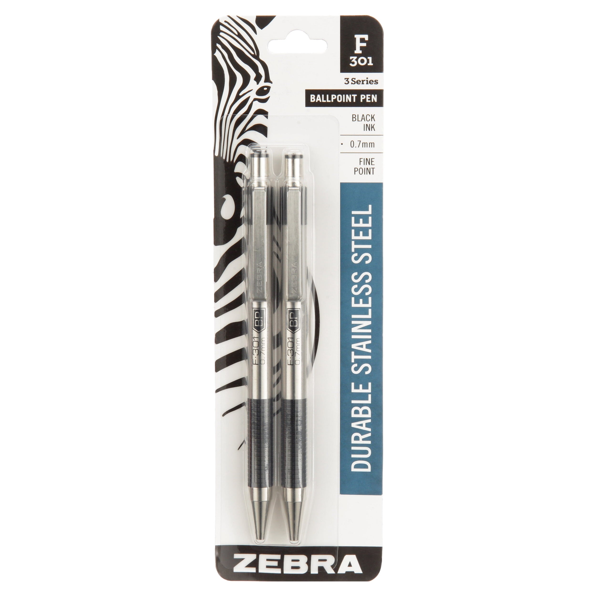 F-301 Ballpoint Pen, Retractable, Fine 0.7 Mm, Black Ink, Stainless Steel/black Barrel, 2/pack | Bundle of 5 Packs
