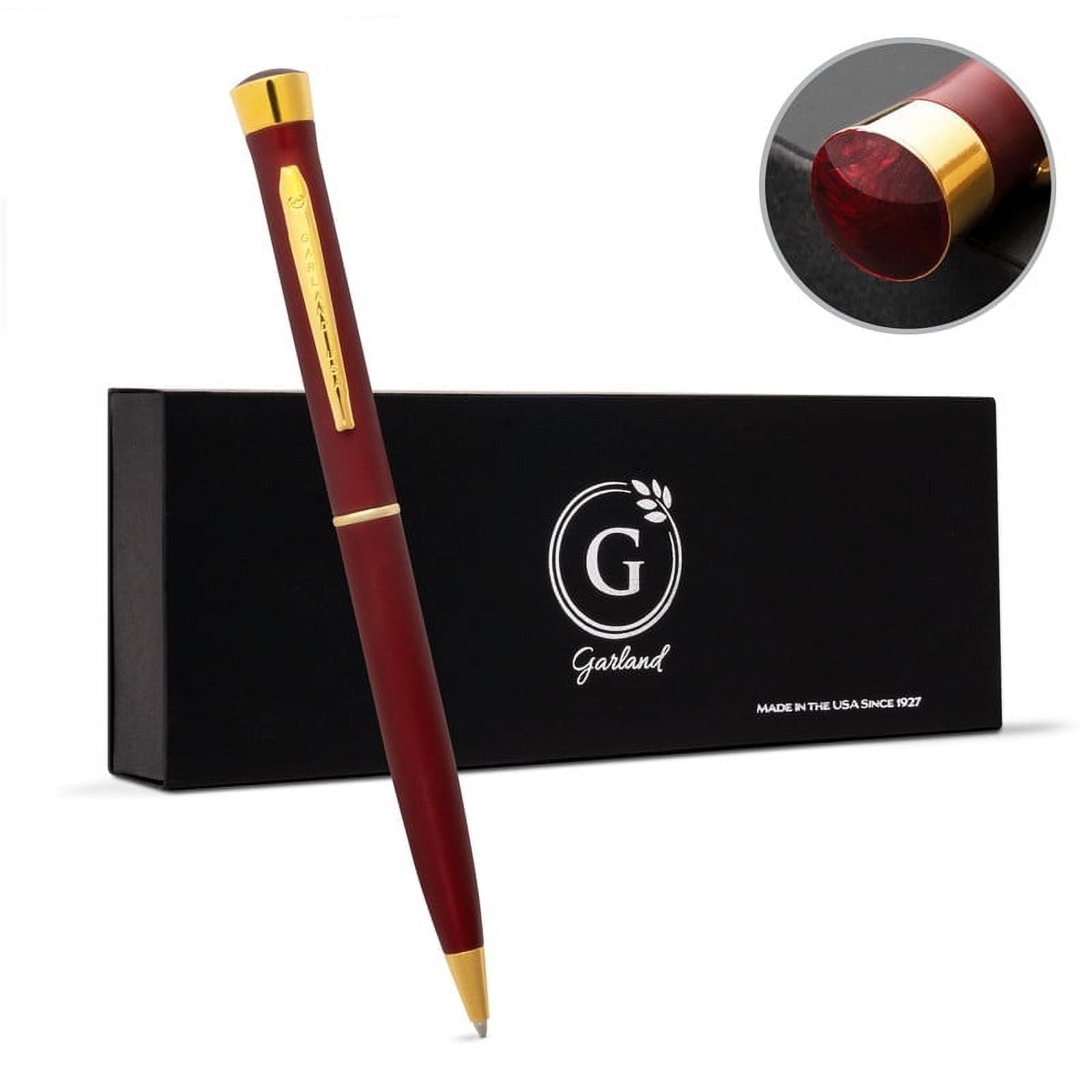 Garland Metal Slim Pen, Made in USA, Fine Gloss Finish with 24k Gold Trim For Executive Desk, Graduation, Groomsmen Gifts, Professional Men & Women, Keepsake Gift Box, Refillable- Red/Gold