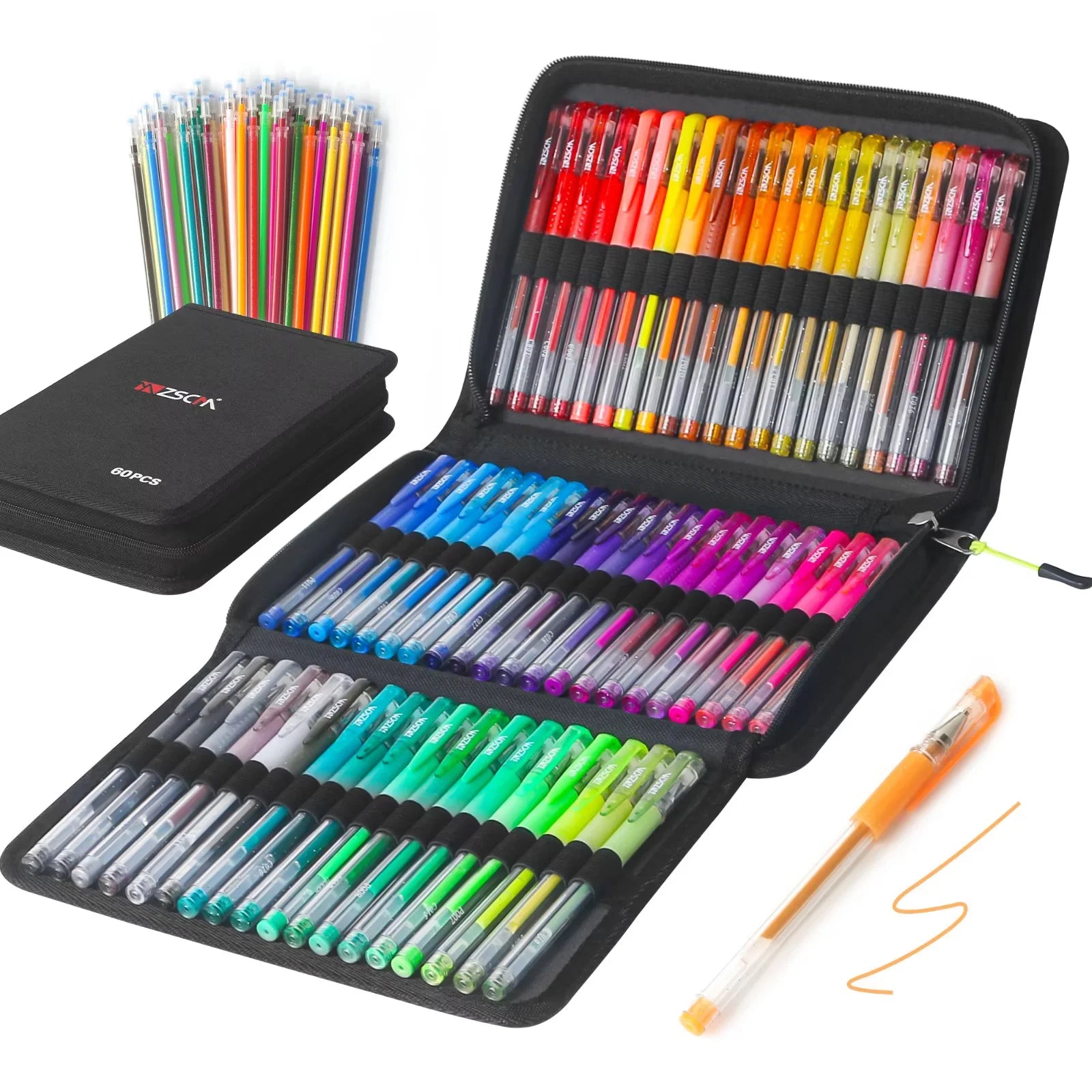 Gel Pens for Adult Coloring Books, Glitter Neon Gel Pens Set Include 60 Colors Gel Marker Pens, 60 Matching Color Refills, for Drawing Gift Card Art Crafts Doodling Scrapbooks Journaling