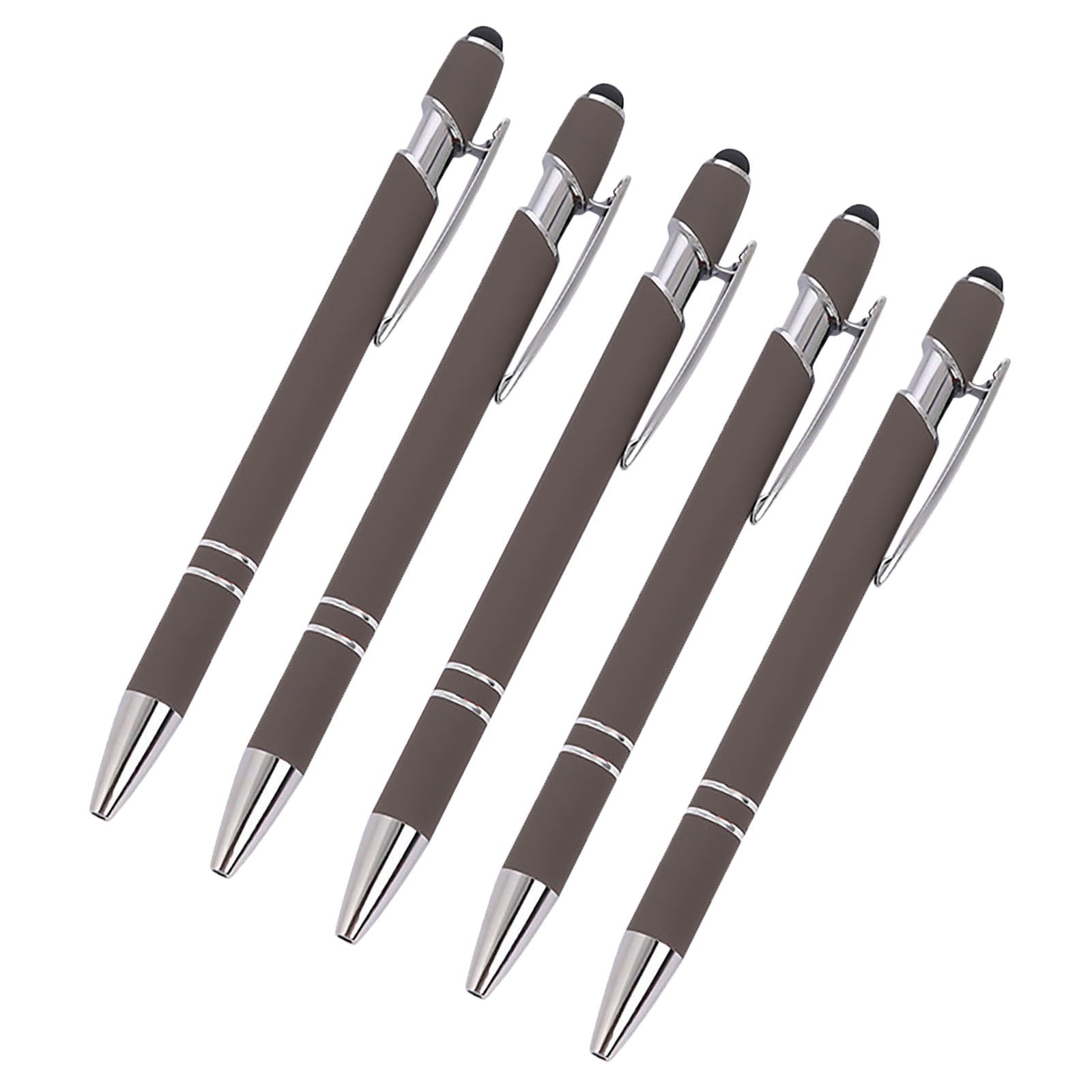 Hiroekza Aluminum Ballpoint Pen with Touchscreen Tip - Metal Body, 1.5g Ink, 5pc Set for Business, Student Writing, and Screen Use Brown