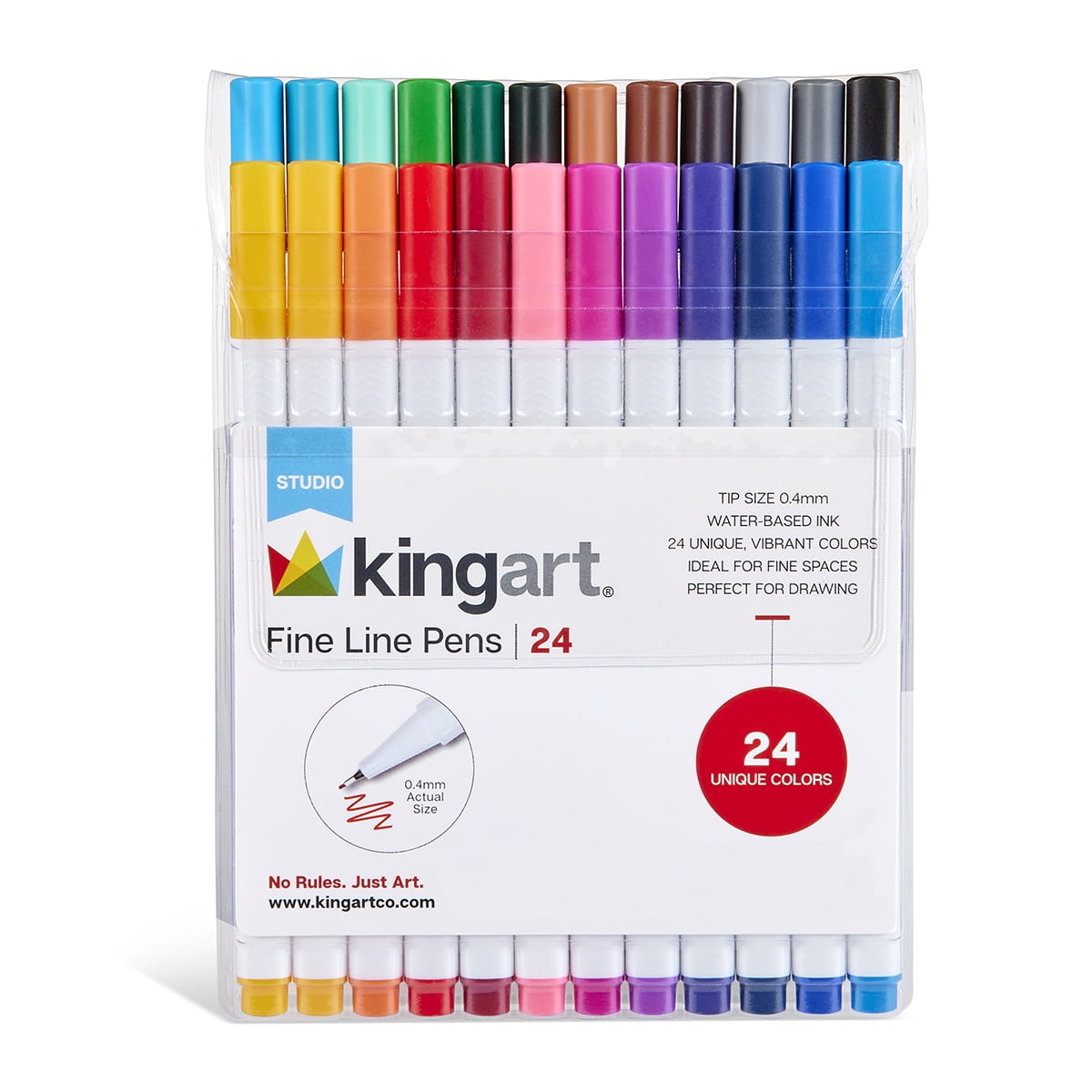 KINGART 24pc Fine Line Color Ink Pens, Size 04 mm