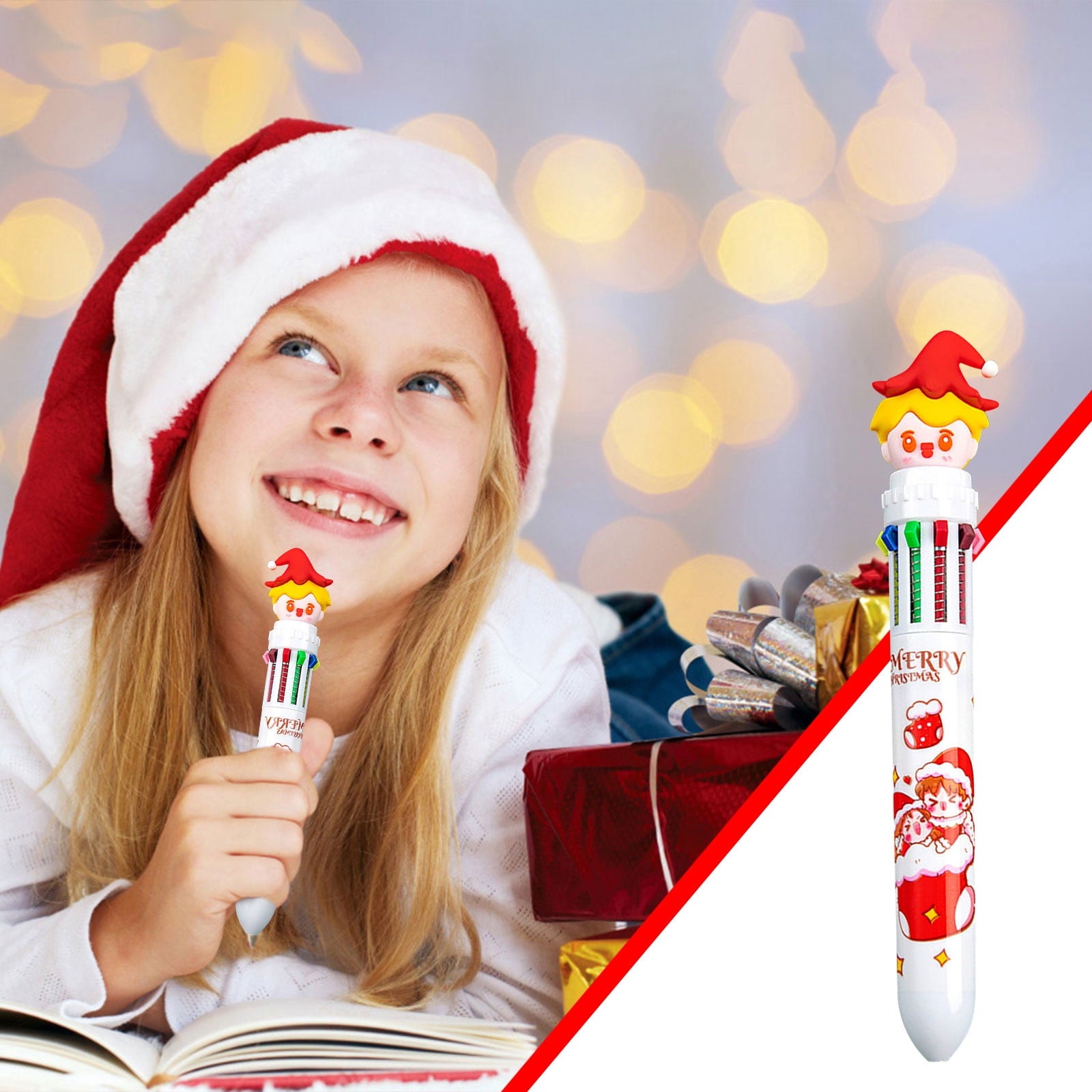 Office Supplies Under 1$! New Style Cute 10 Colors Christmas Press Ballpoint Pen, 1PC Cute Christmas Pen Class Stationery Prize
