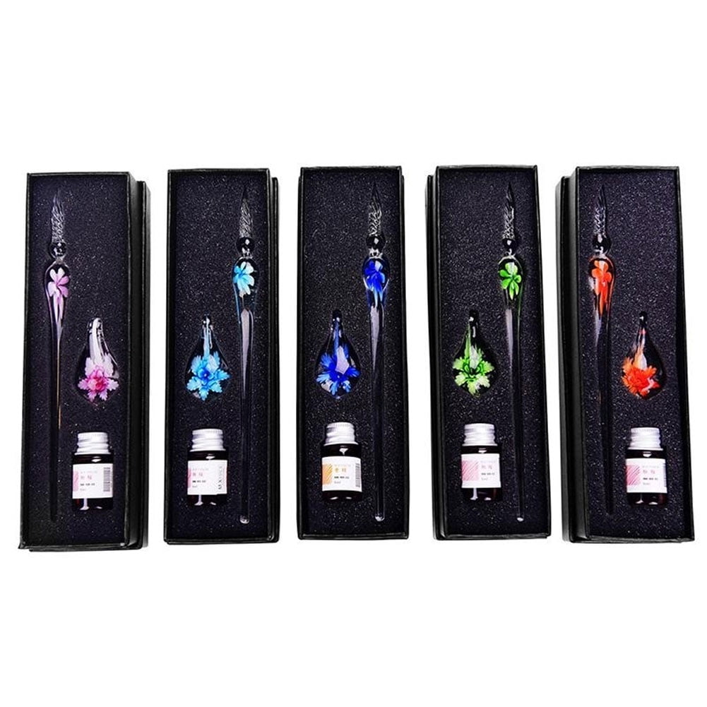 Opolski Glass Dip Pen Faux Crystal Ink Signature Inside Flower for Writing Art Decor Gift