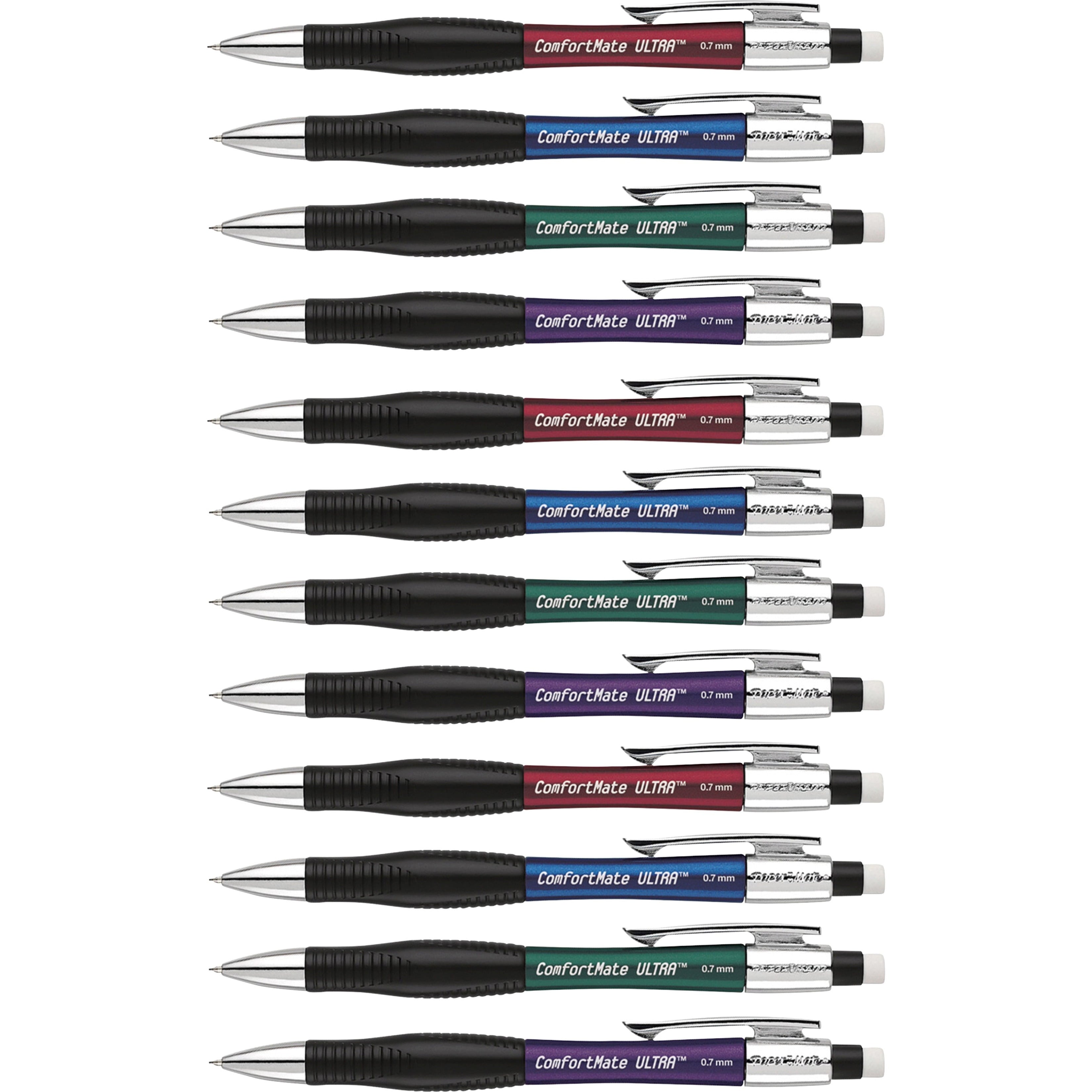 Paper Mate Comfort Mate Ultra Mechanical Pencils, 0.7mm, HB #2, Assorted Colors, 12 Count