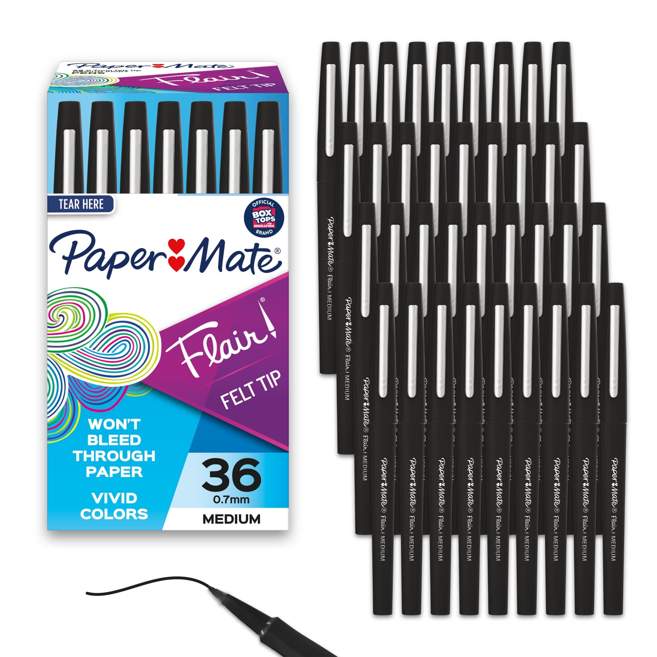 Paper Mate Flair Felt Tip Pens, Medium Point (0.7mm), Black, 36 Count