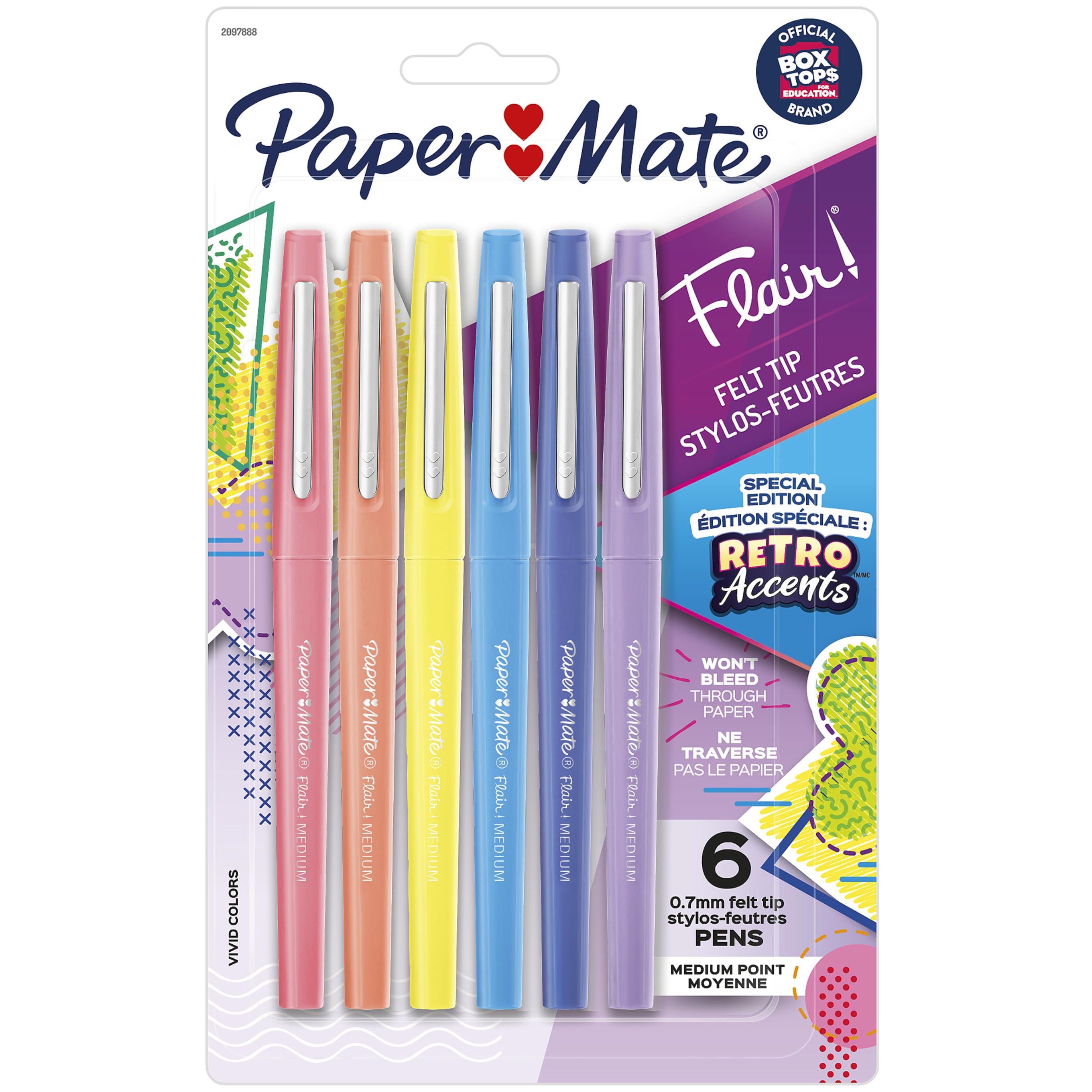 Paper Mate Flair Felt Tip Pens, Medium Point (0.7mm), Special Edition Retro Accents, Assorted Colors, 6 Count