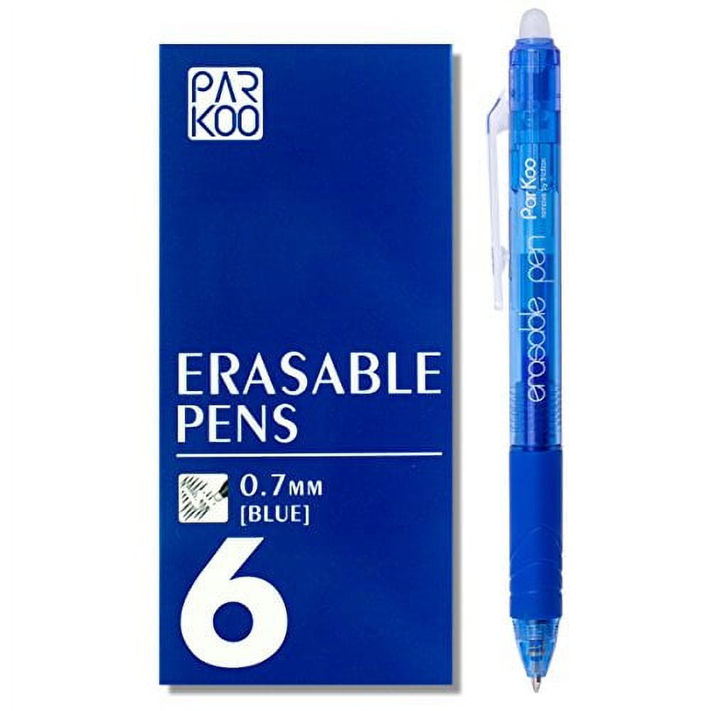 ParKoo Retractable Erasable Gel Pens Clicker, Fine Point 0.7mm, Make Mistake Disappear, Blue Ink for Note Taking and Crossword Puzzles, 6-Pack