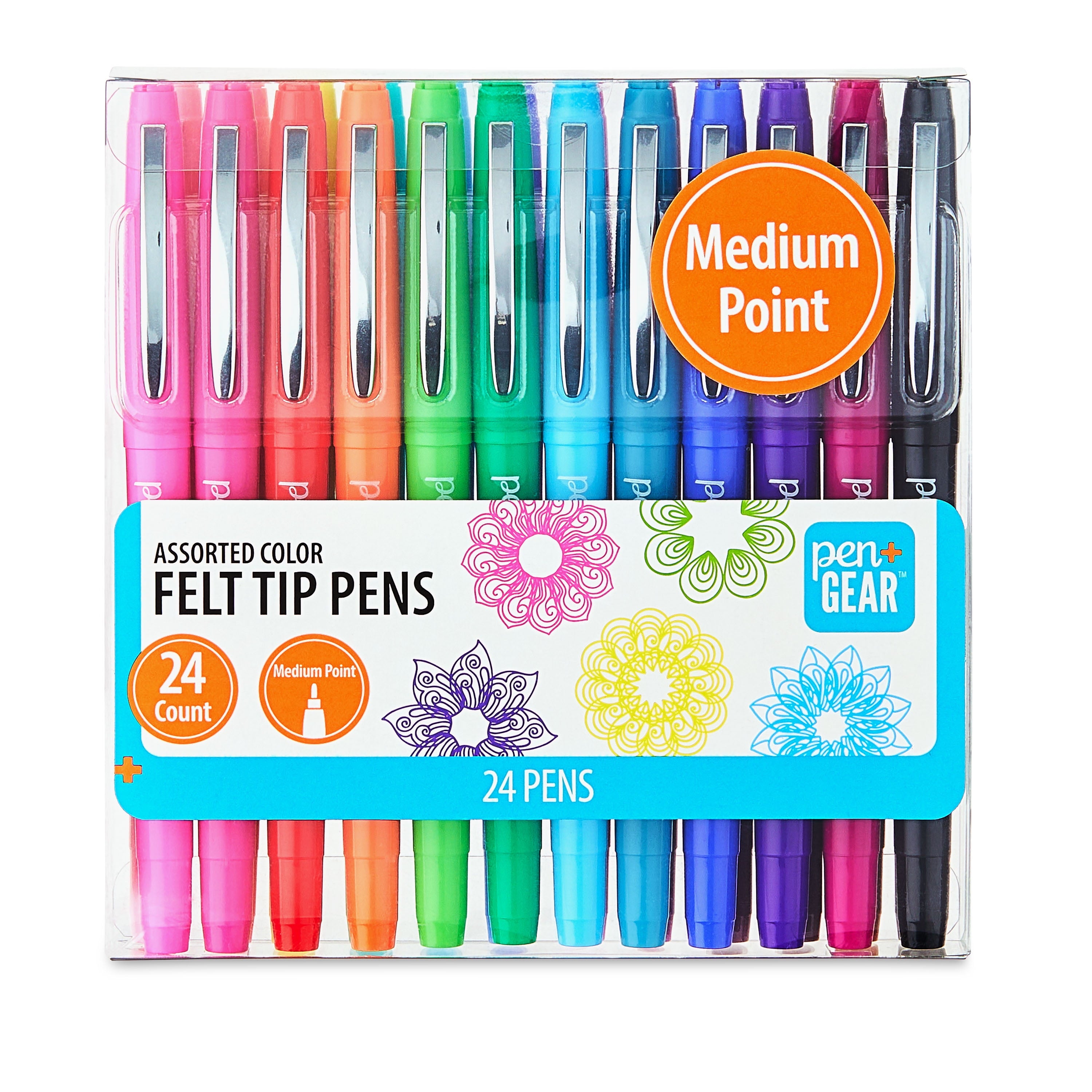 Pen+Gear Felt-Tip Markers, Medium Tip, Pens, Assorted Colors, 24 Count