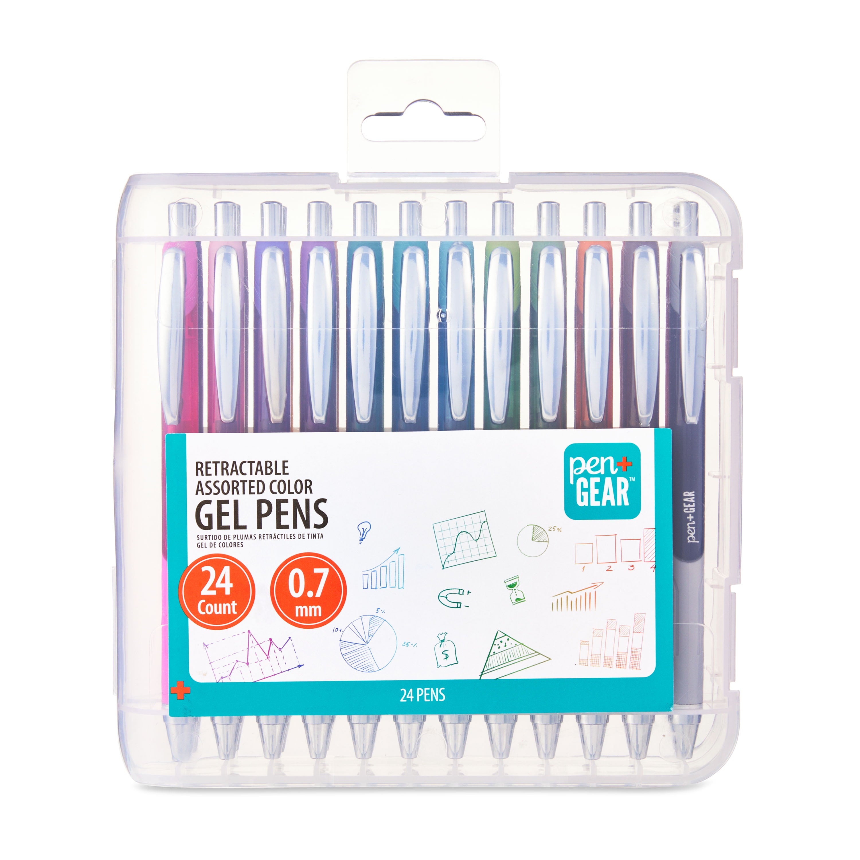 Pen+Gear Retractable Gel Pens, Medium Point, .07 mm, Assorted Colors, 24 Count