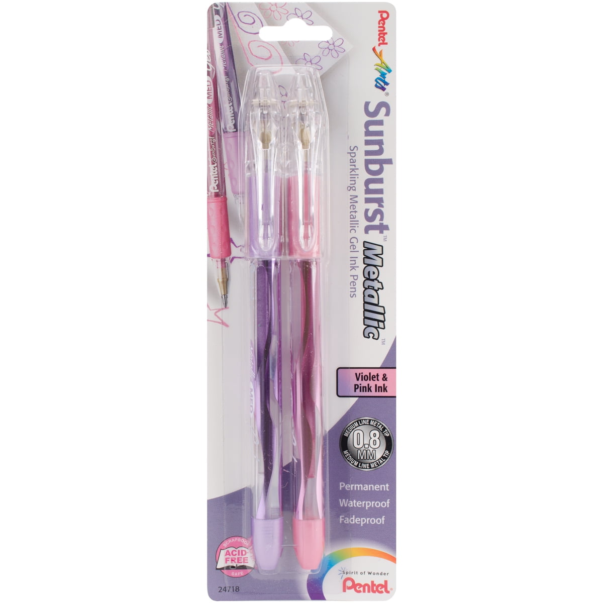 Pentel Arts Sunburst Metallic Gel Pen Medium Line Violet & Pink Ink 2-Pack