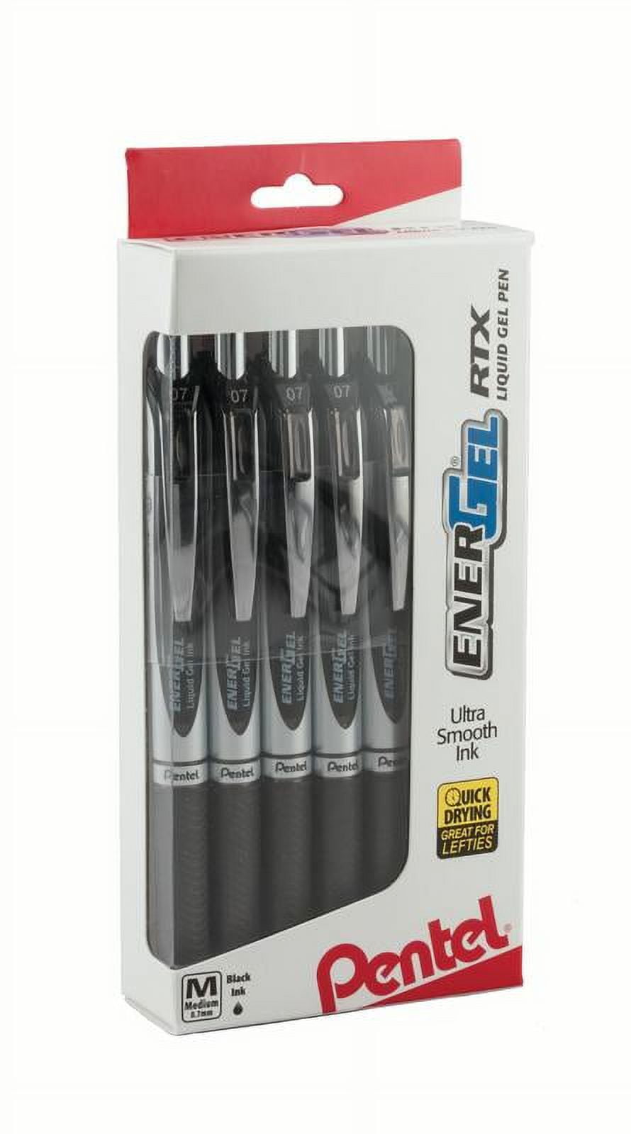 Pentel EnerGel RTX Retractable Liquid Gel Pen, (0.7mm) Metal Tip, Medium Line,0.7mm, Black Ink, 12-Pk Hanging Window Box