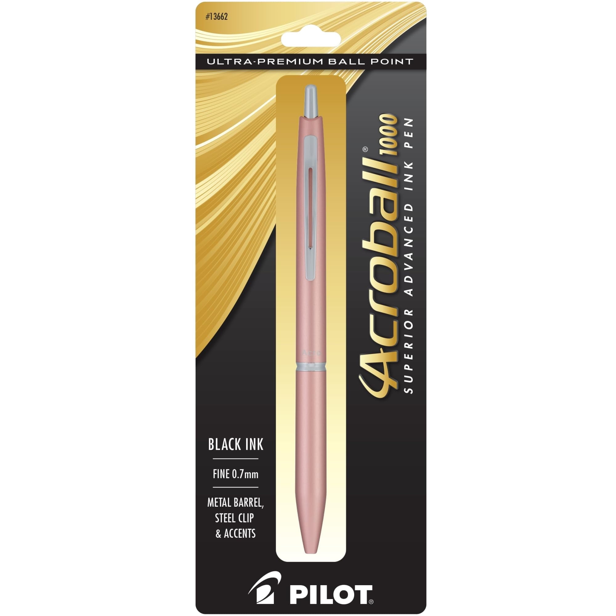 Pilot® Acroball 1000 Ultra-Premium Ballpoint Pen, Fine Point, 0.7 mm, Rose Gold Barrel, Black Ink