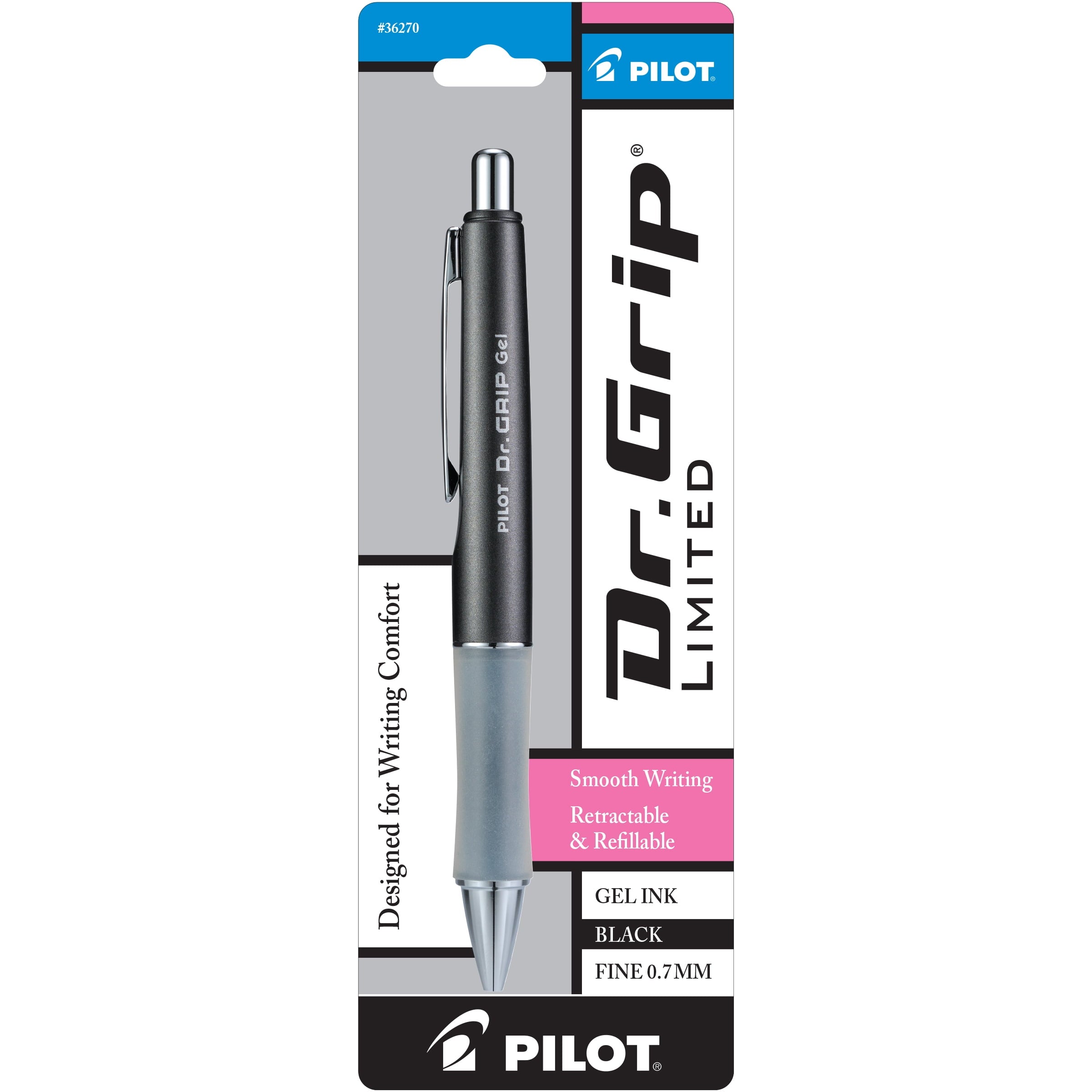 Pilot Dr. Grip Limited Retractable Gel Ink Pen, Fine Point, 0.7mm, Black Ink, 1 Pack
