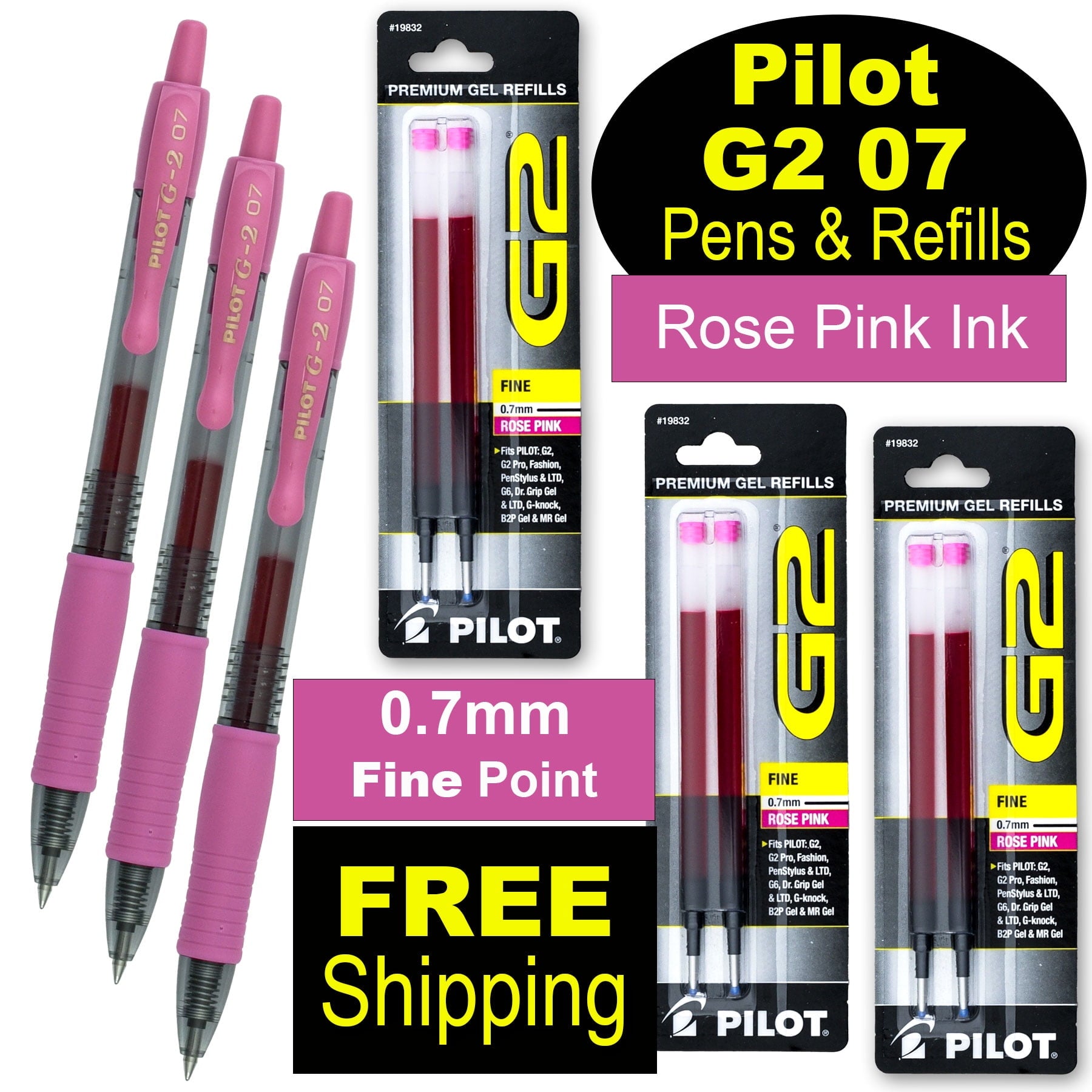 Pilot G2 07 18349 Pens & Refills, Rose Pink Gel Ink, 0.7mm Fine