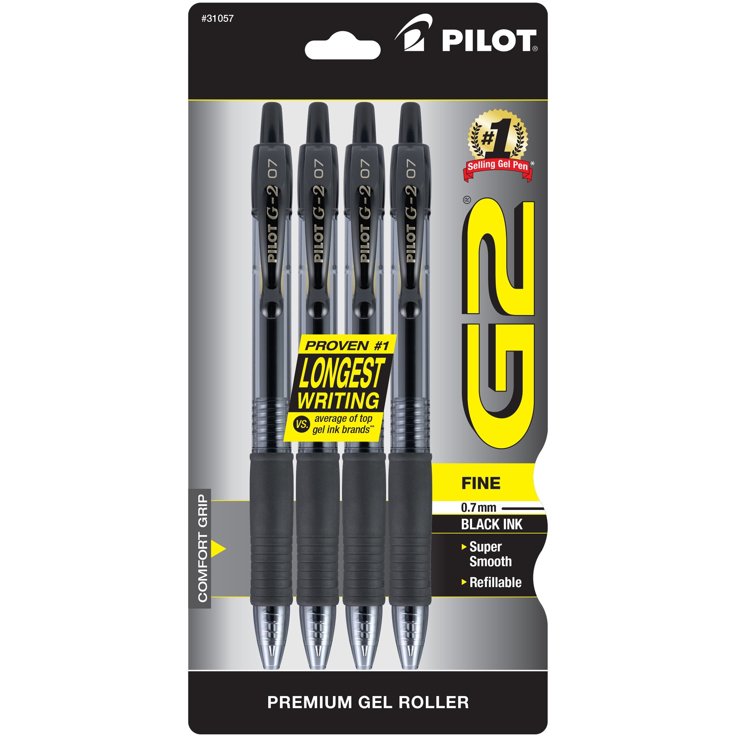 Pilot G2 Premium Retractable Gel Ink Pens, Fine Point, Black Ink, 4 Count