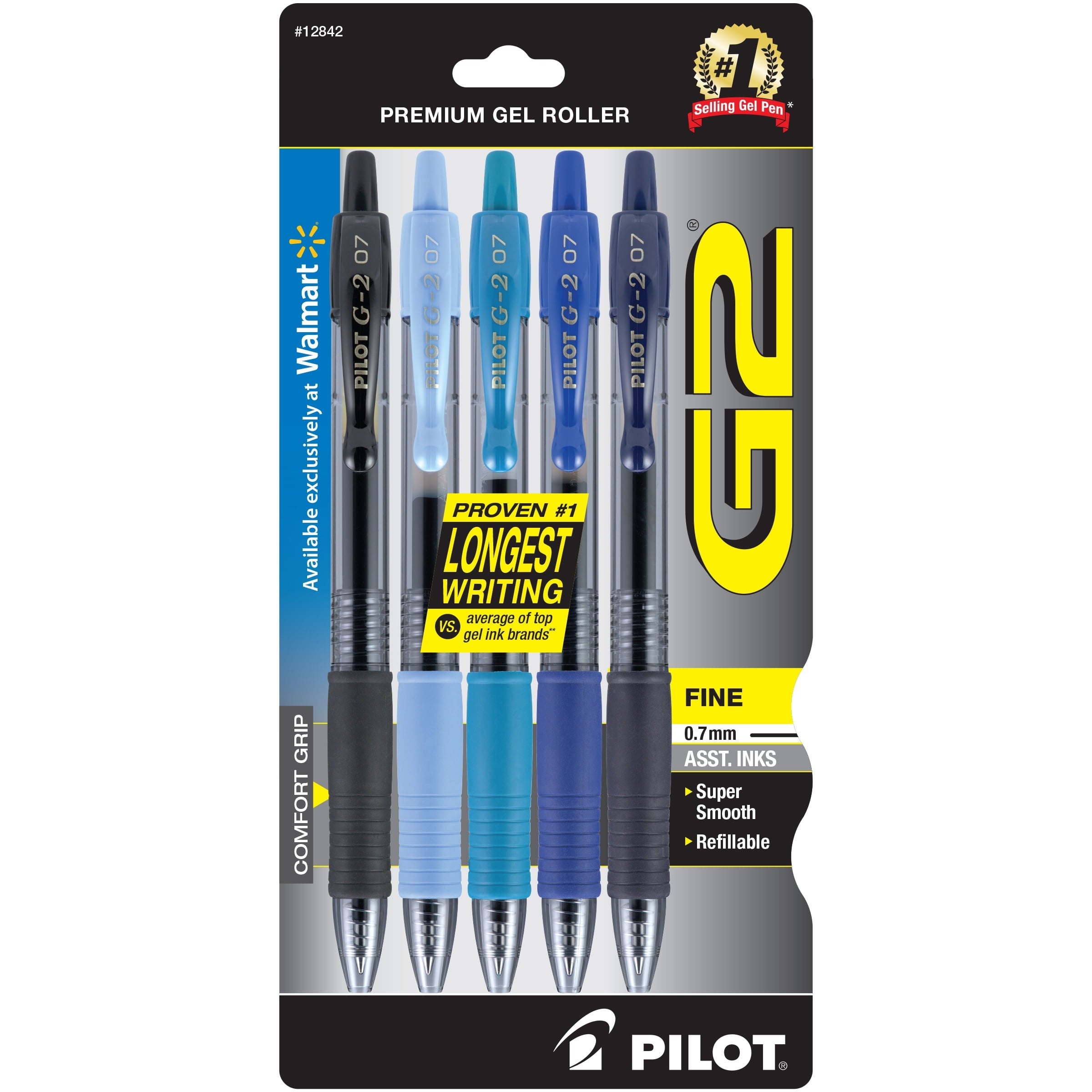 Pilot G2 Premium Retractable Gel Ink Pens, Fine Point, Assorted Ink, 5 Count
