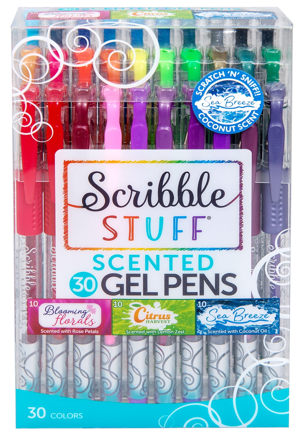 Scribble Stuff 30ct Scented Gel Pens, 30 Unique Colors Scented with Citrus, Florals and Sea Breeze.