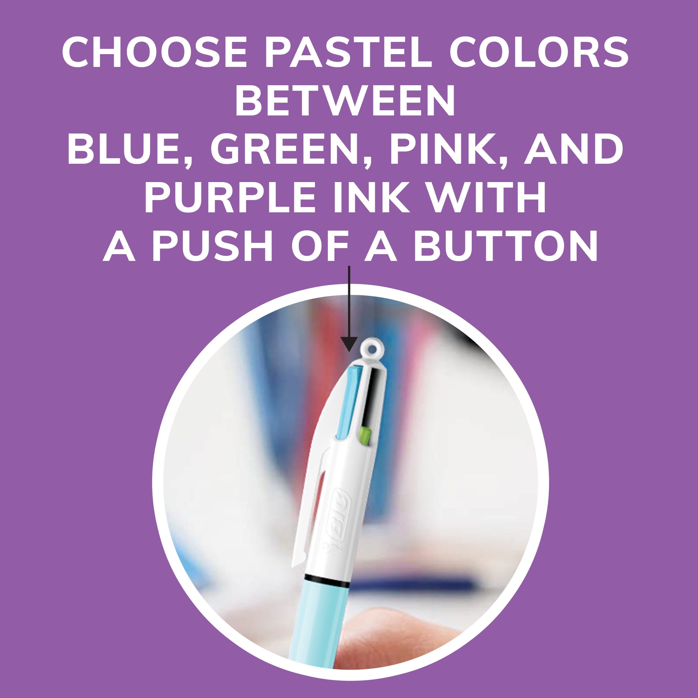 BIC 4 Color Ballpoint Pen, Medium Point, 1.0 mm, Assorted Pastel Ink, 2 Count