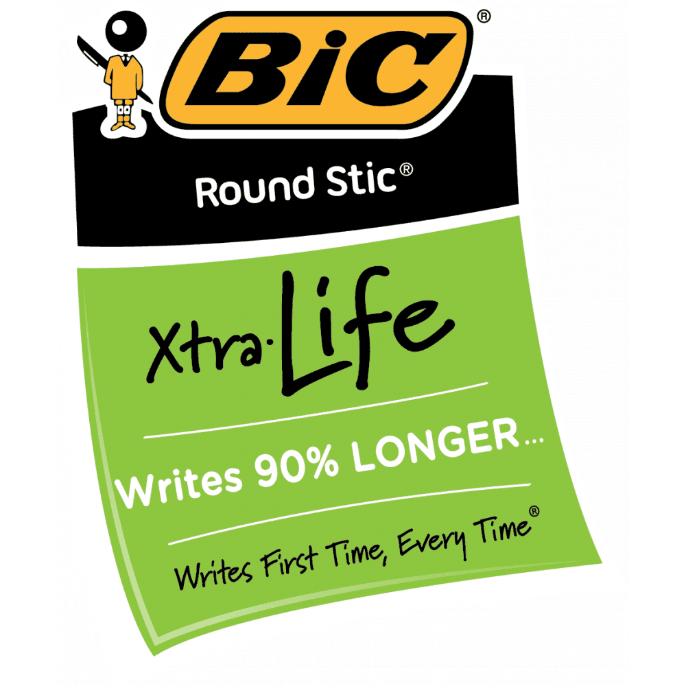 BIC Round Stic Xtra Life Ball Pens, Medium Point (1.0 mm), Black, 24-Count