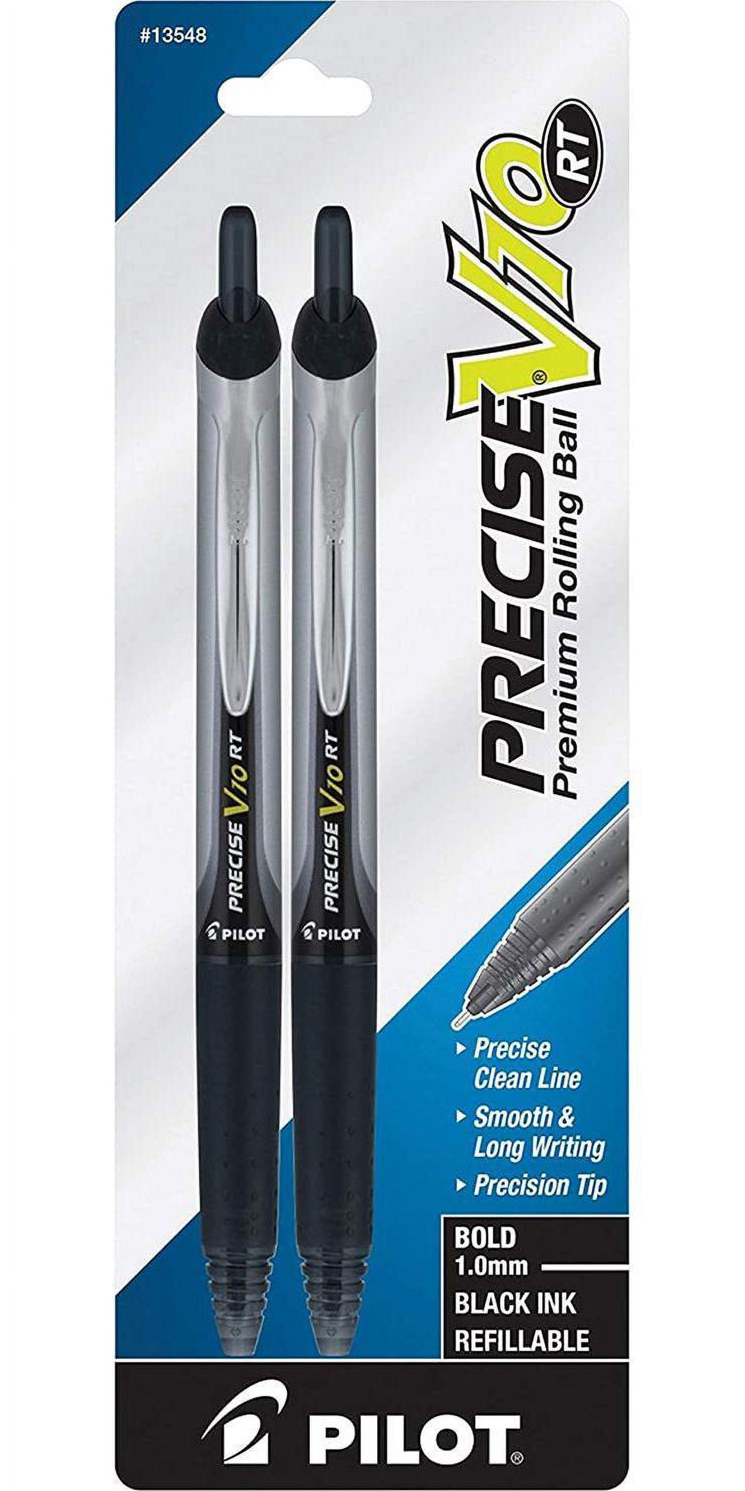 Pilot Precise V10 RT Retractable Premium Rolling Ball Pens, Bold, 1.0 mm, Black Ink, 2 Pack (13548)