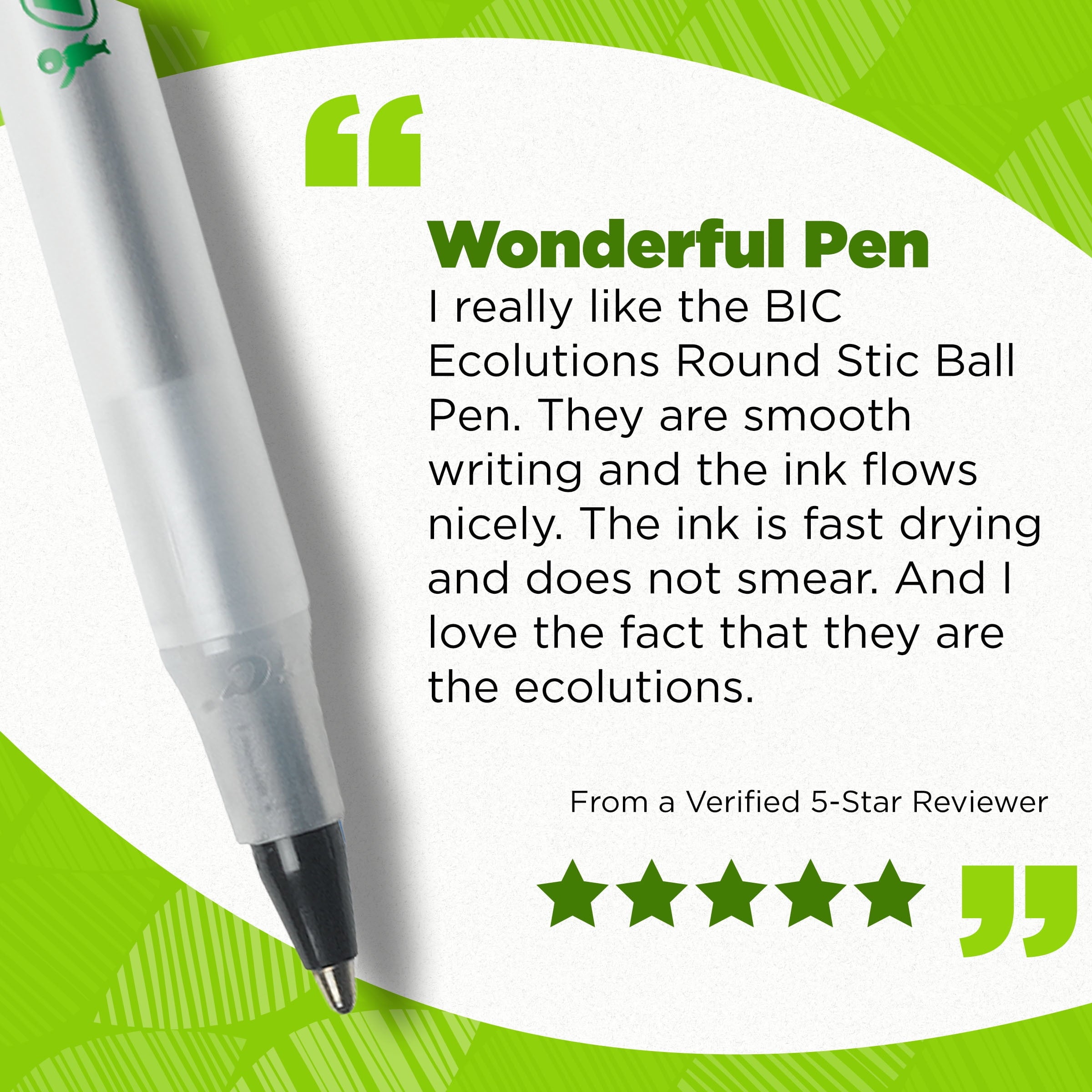 BIC Ecolutions Round Stic Ball Point Pen, Black, 1.0mm Medium Point, 50 Pack