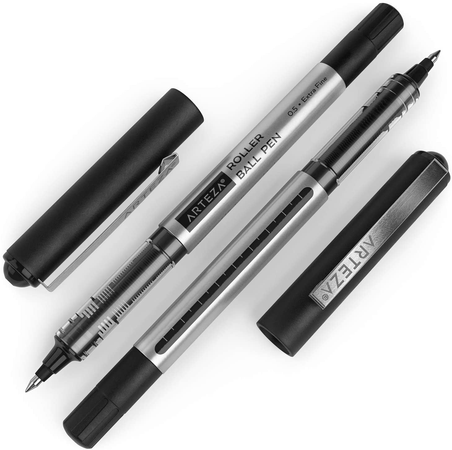 Arteza Roller Ball Pens, Black Ink, Extra Fine 0.5 mm - 20 Pack