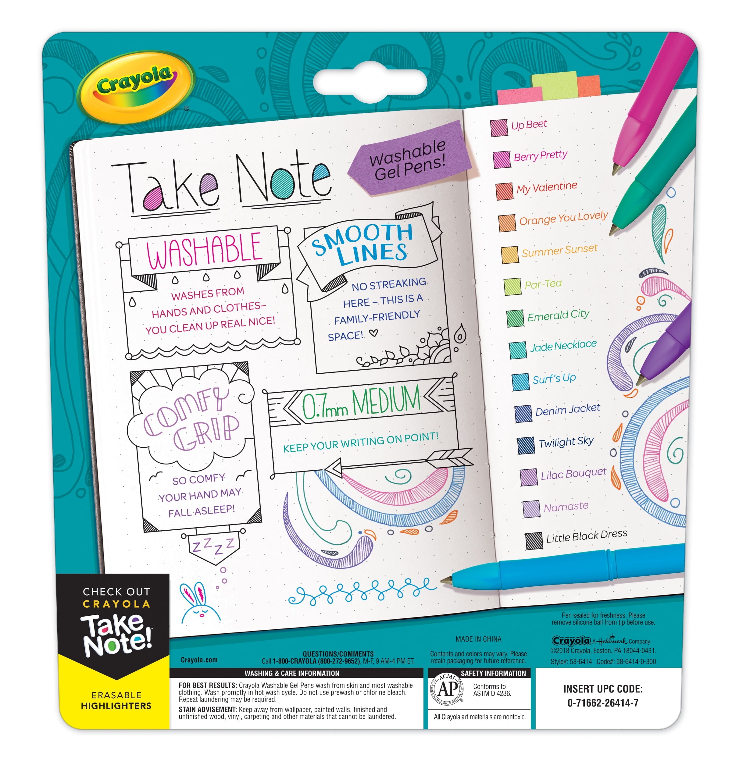 Crayola Take Note! Washable Gel Pen Set, 14 Count