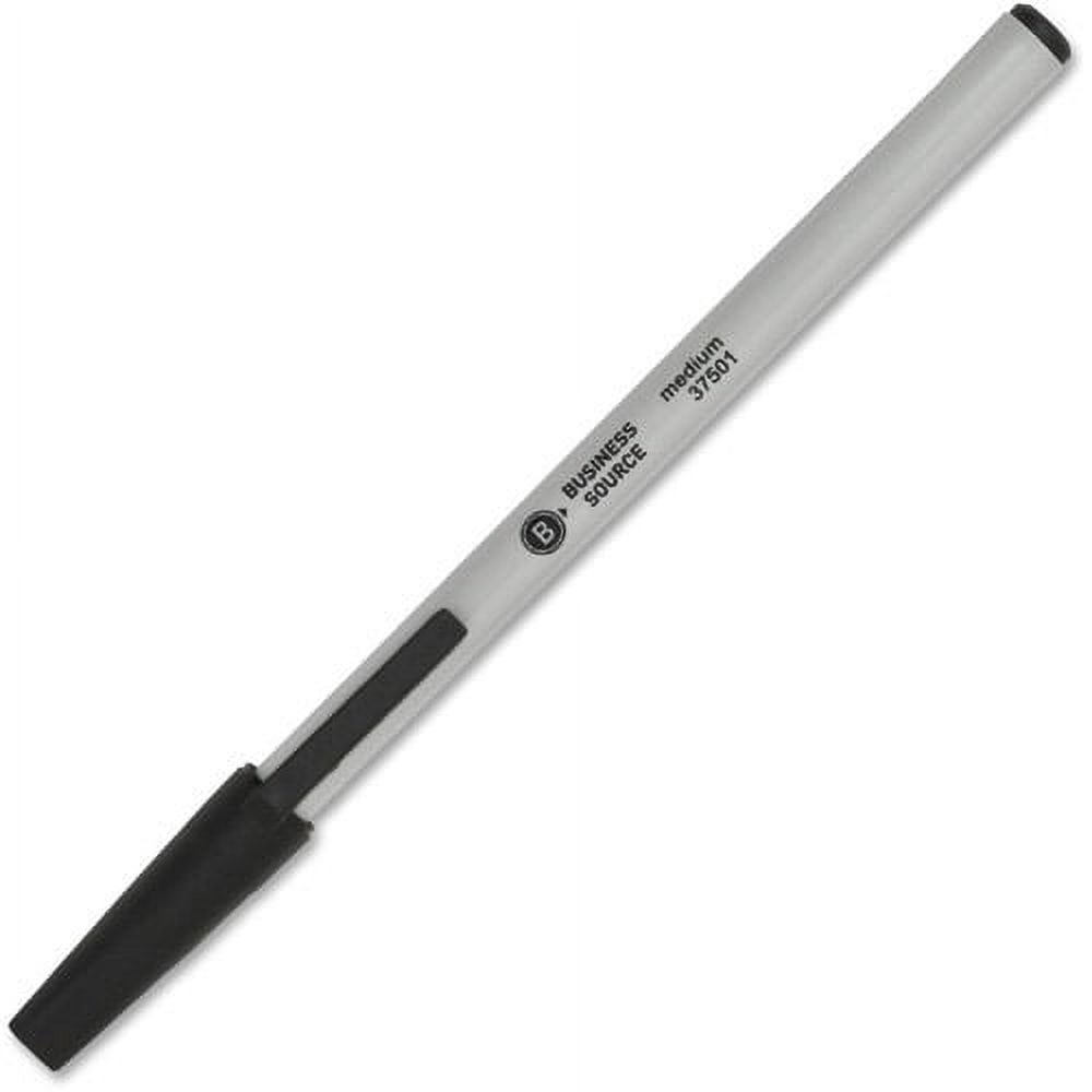 Business Source Medium Point Ballpoint Stick Pens Medium Pen Point - Black - Light Gray Barrel - Stainless Steel Tip - 12 / Dozen