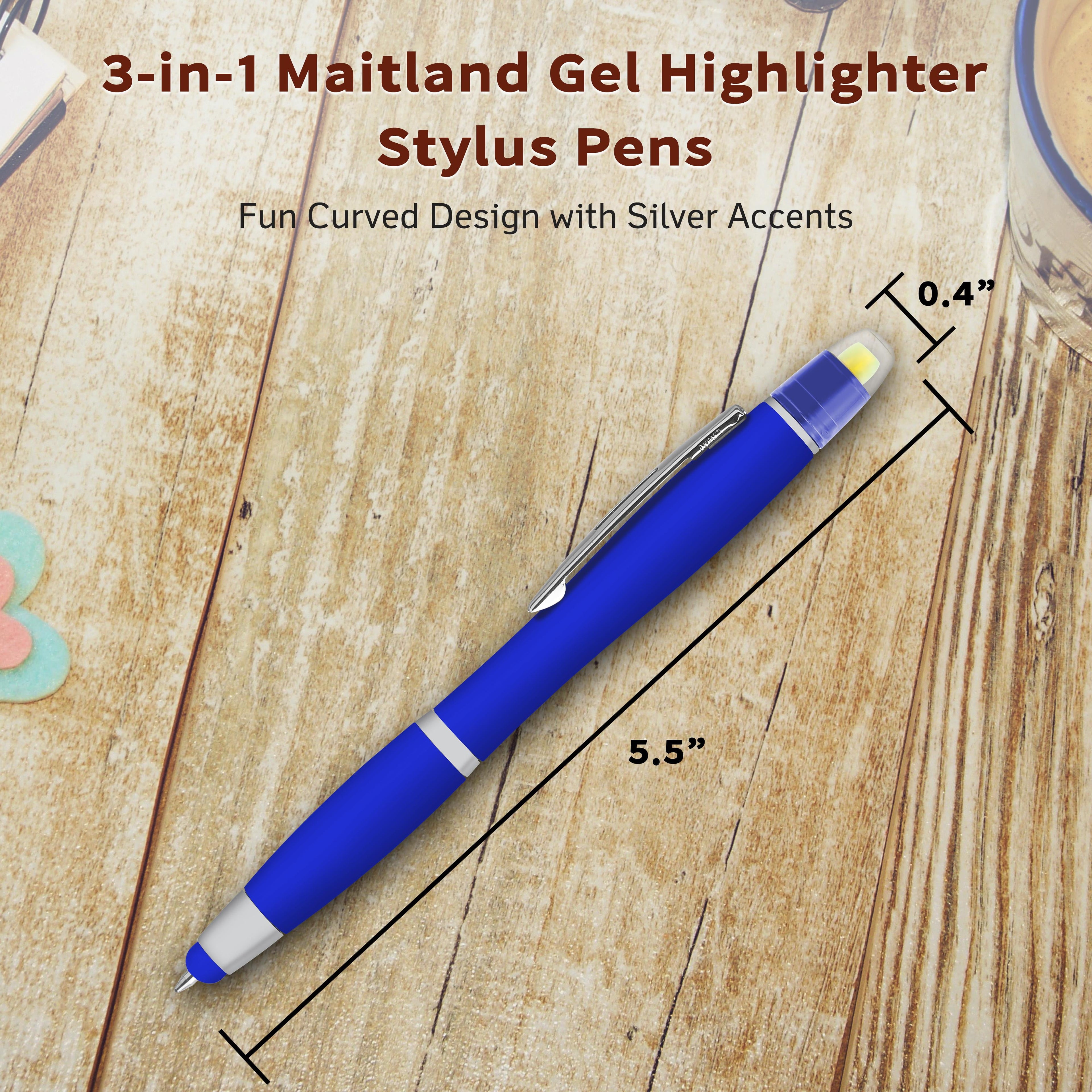 10 Maitland Gel Highlighter Stylus Pens Pack - Ballpoint, Black Ink - Blue