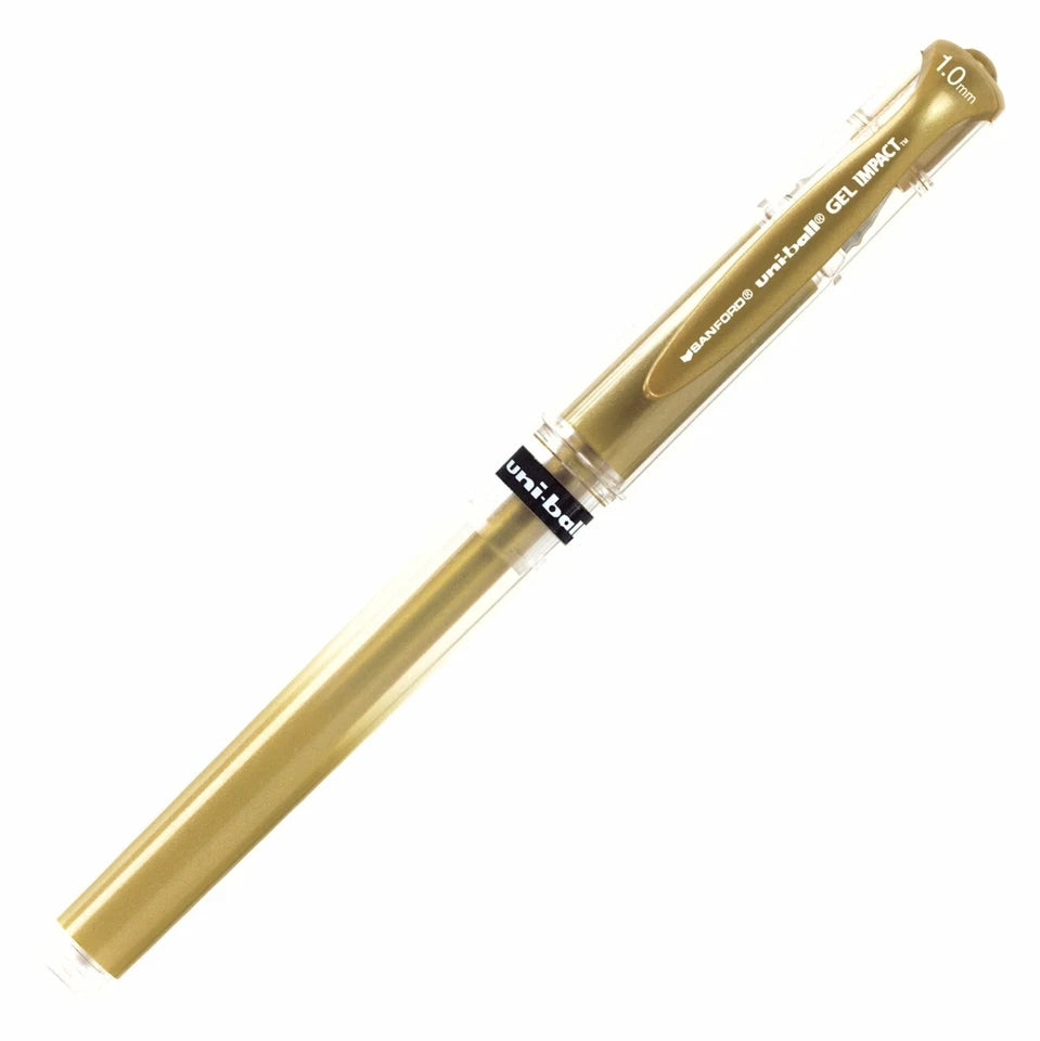 60767 Uniball Gel Impact Rollerball Pen, Bold 1.0Mm, Metallic Gold, Pack Of 5