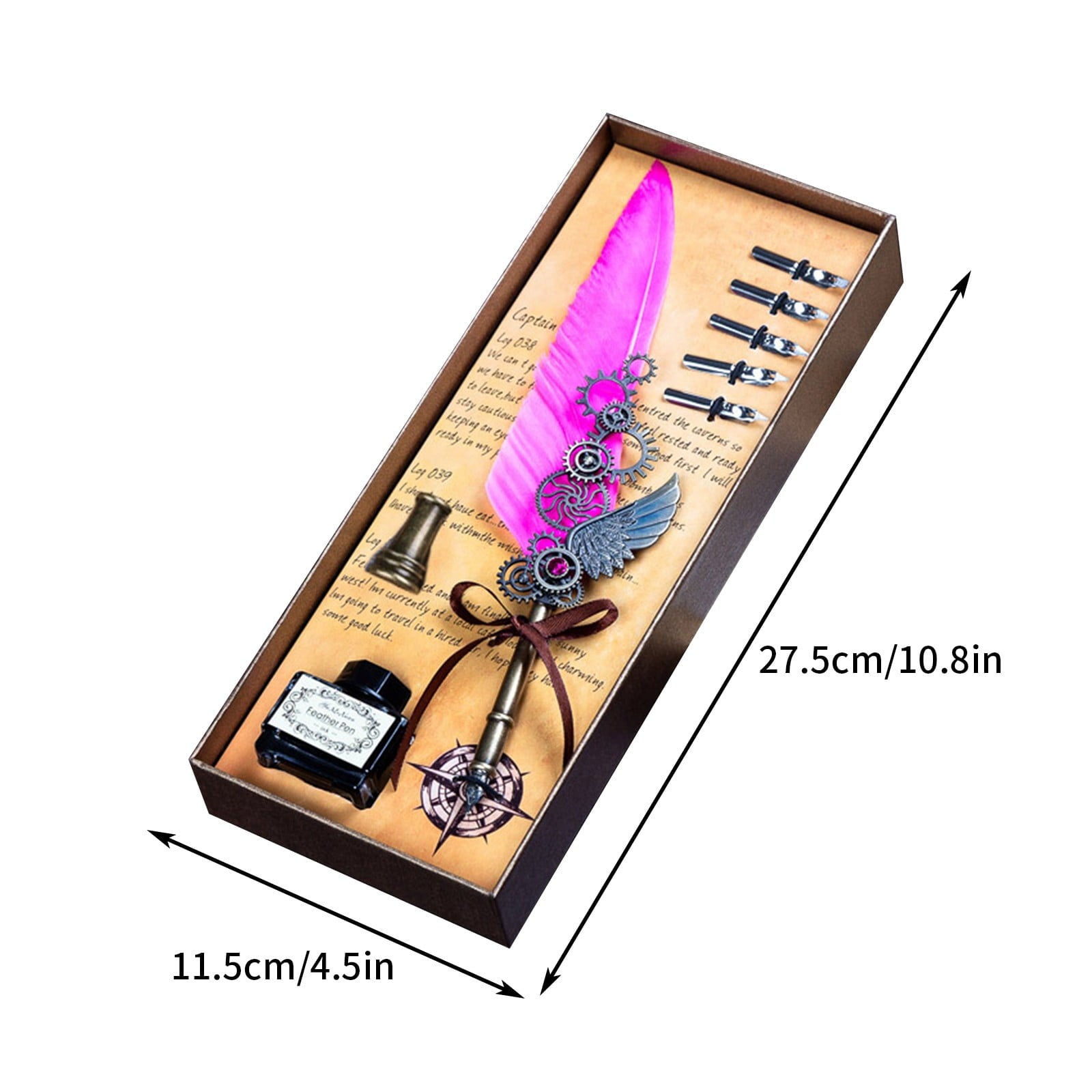 BGZLEU Steampunk Feather Pen and Ink Set with Gift Box, Vintage Quill Pen for Writing, Calligraphy Pen Set for Office Supplies, Birthday, Wedding, Christmas Gift,Magical World Feather Pen
