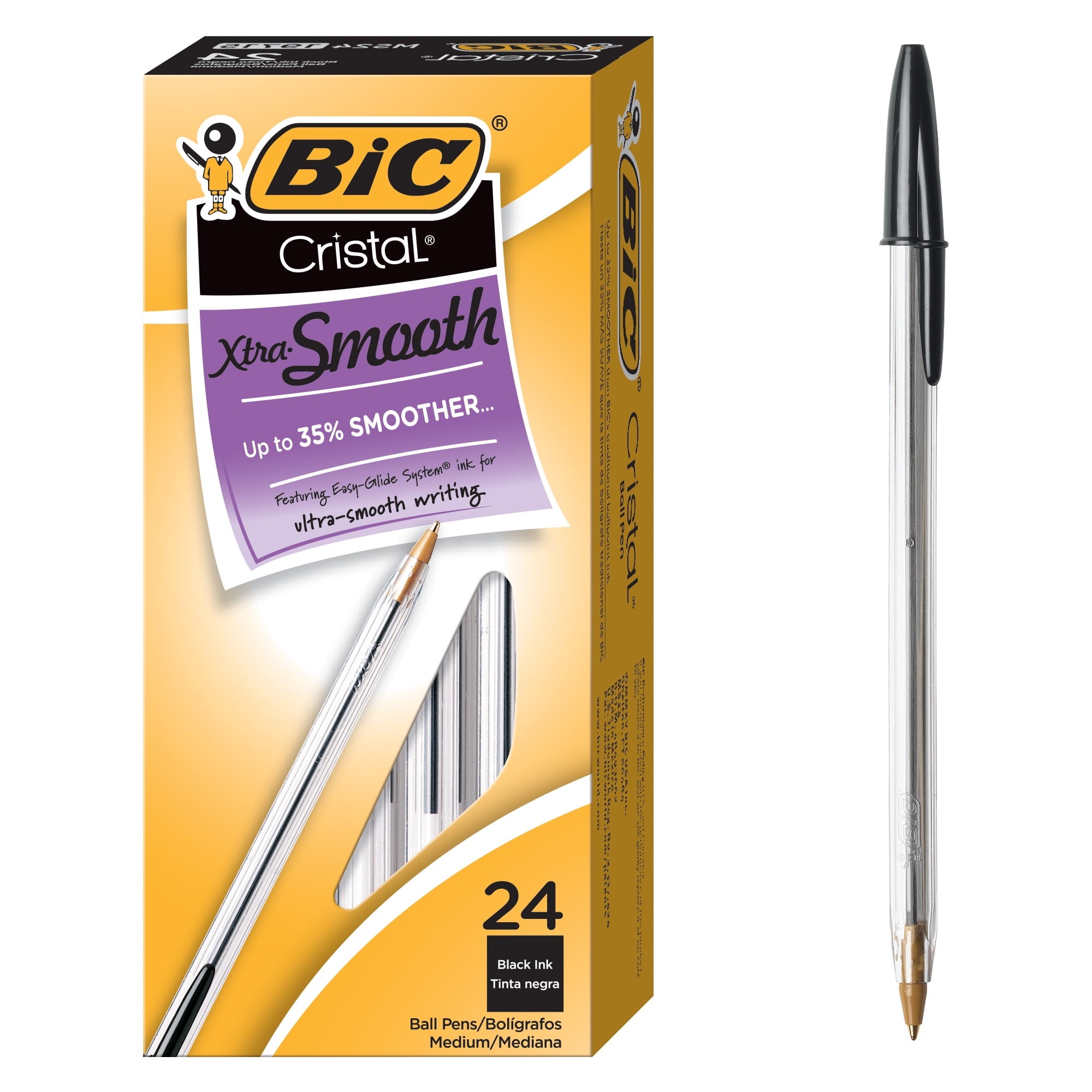 BIC Cristal Xtra Smooth Ball Point Pens, Medium Point (1.0 mm), Black, 48 Count