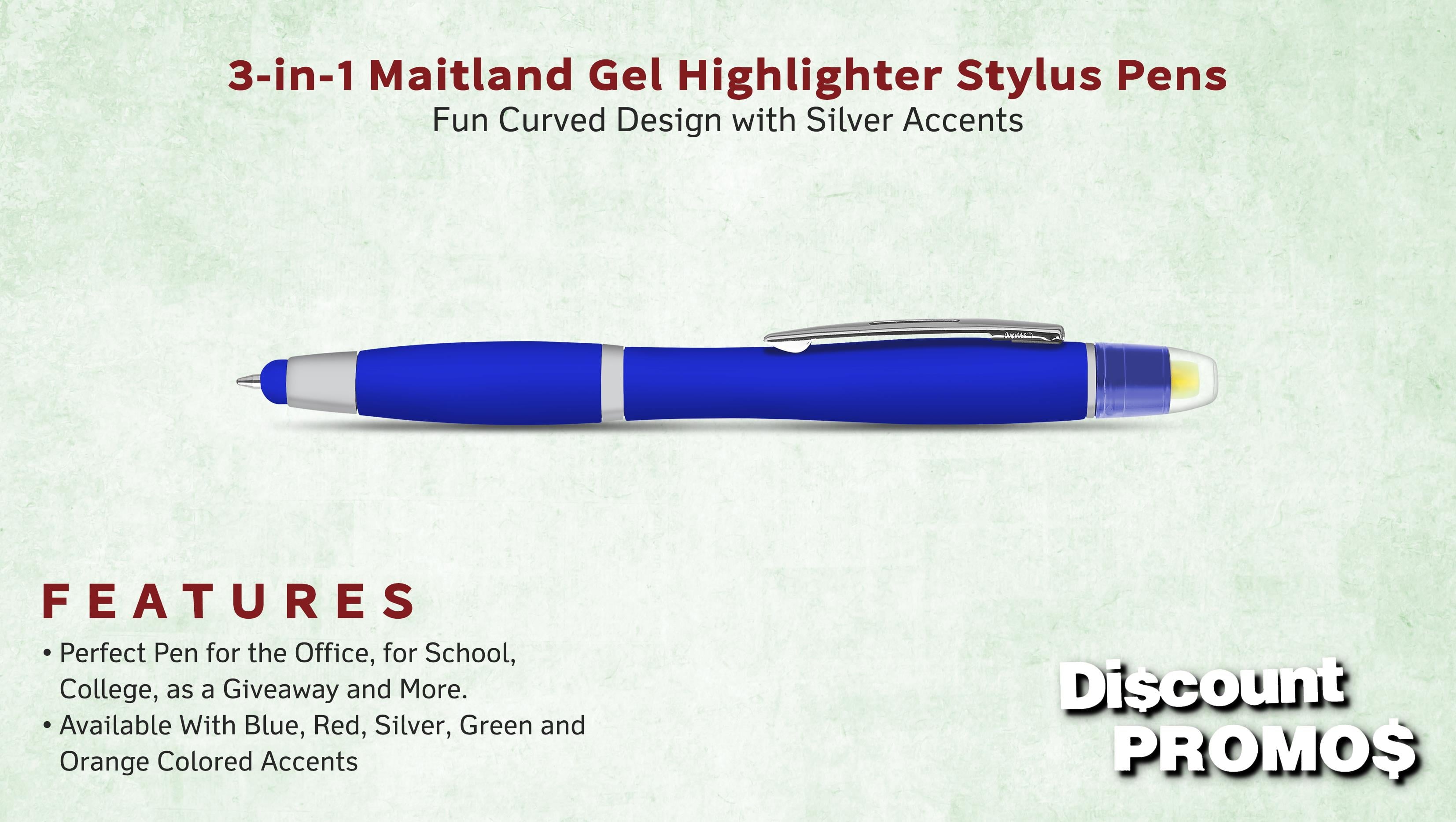 10 Maitland Gel Highlighter Stylus Pens Pack - Ballpoint, Black Ink - Blue