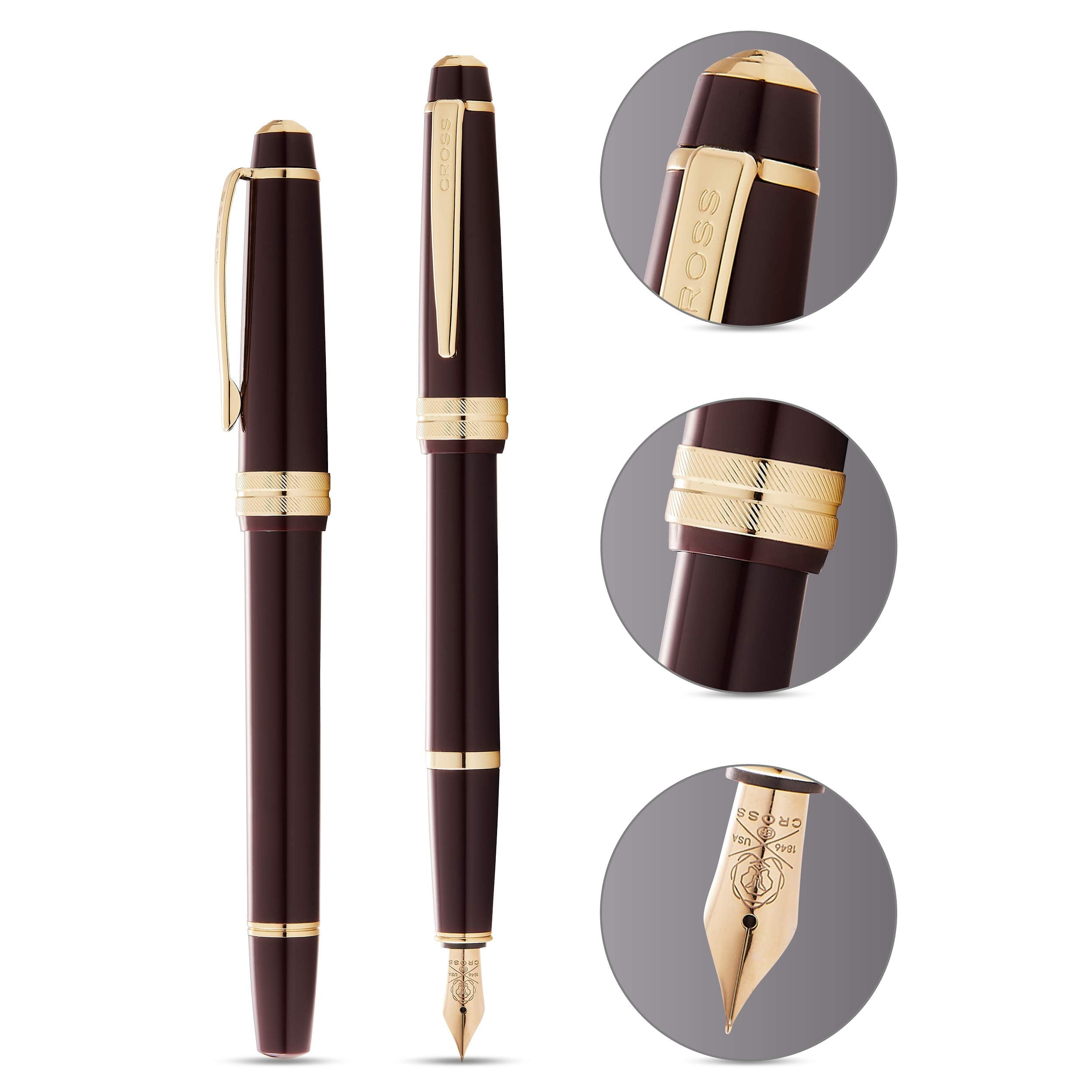 Cross Bailey Light Polished Burgundy Resin and Gold Tone Medium Nib Fountain Pen